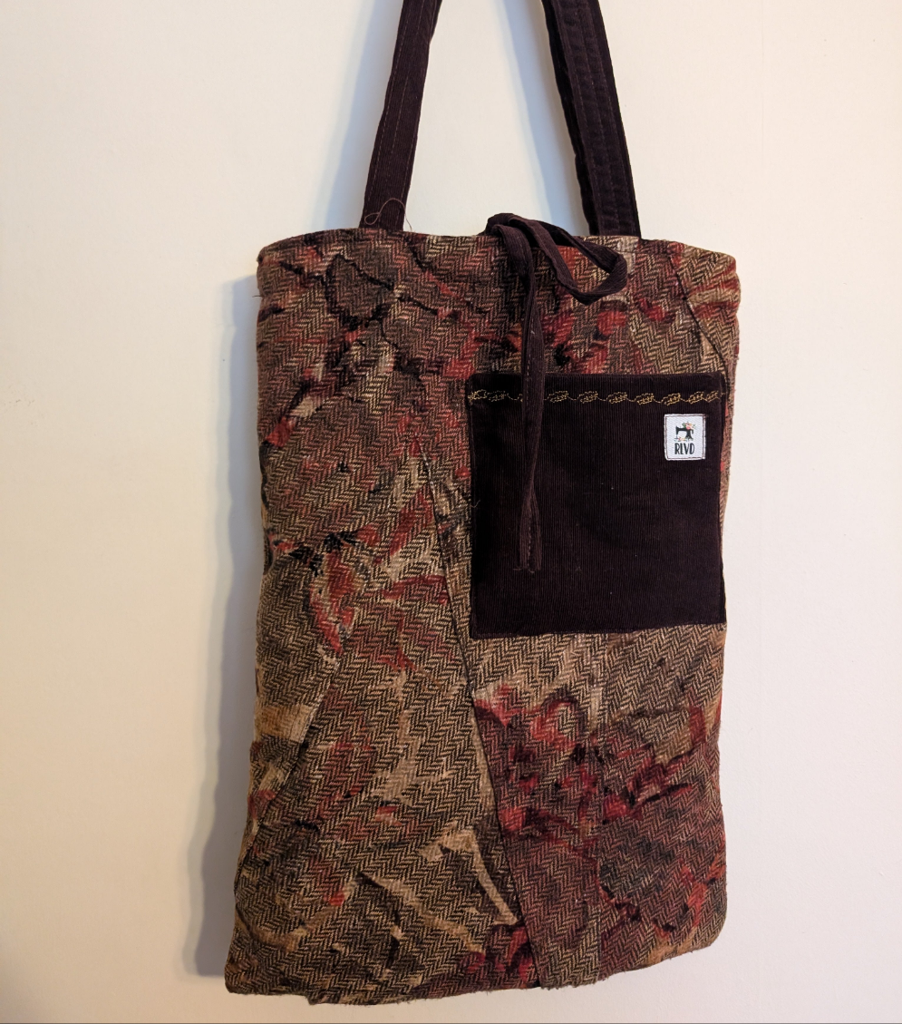 large tote, shopping bag, shoulder bag, tweed leavesbag, autumn bag, herringbone bag, shoulder tote RelovedDesignsbyDawn