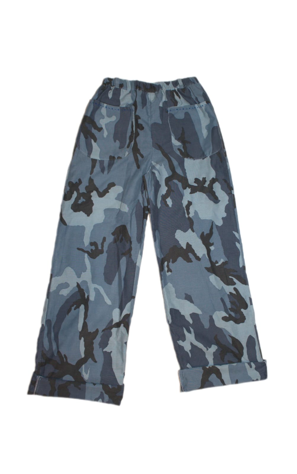 Trousers size 12, stretch waist blue camouflage RelovedDesignsbyDawn