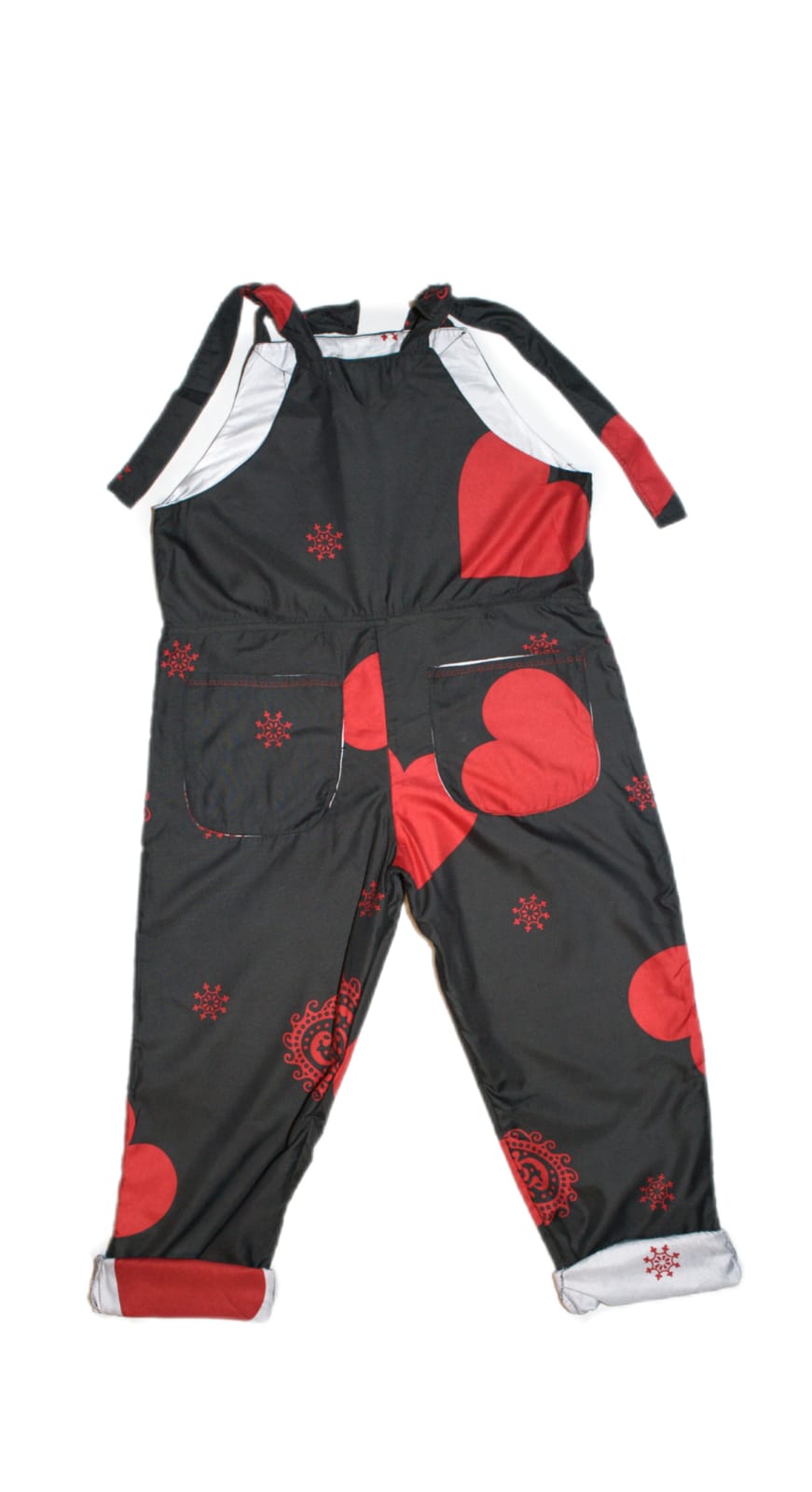 Dungarees size 10 hearts black and red RelovedDesignsbyDawn