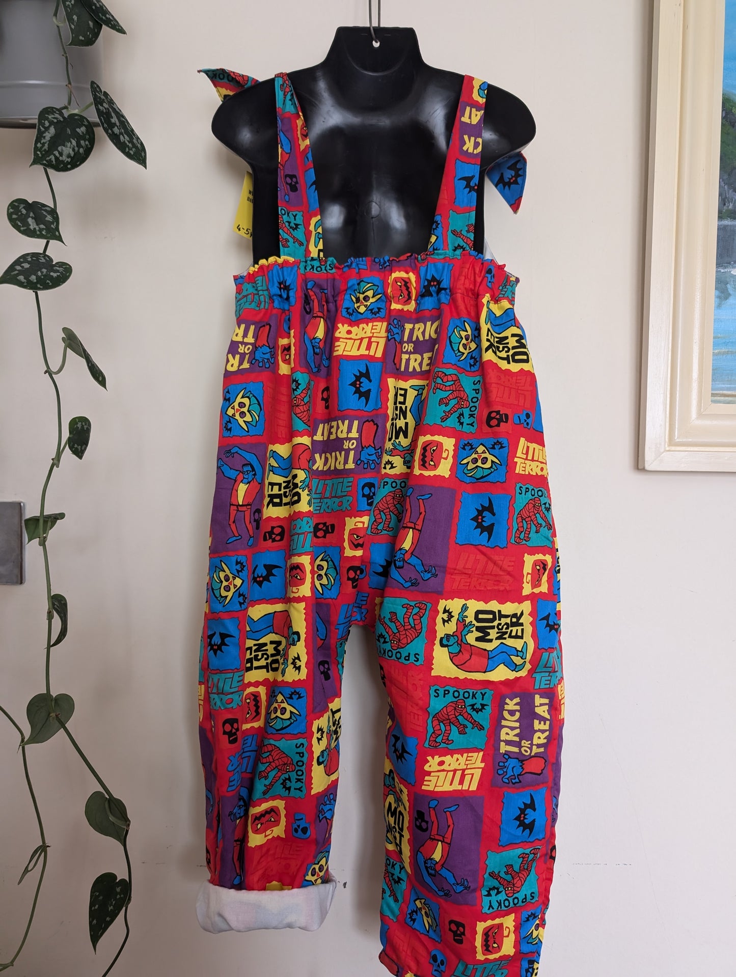 Child Dungarees, romper, age 4-5yrs Halloween monsters suit RelovedDesignsbyDawn
