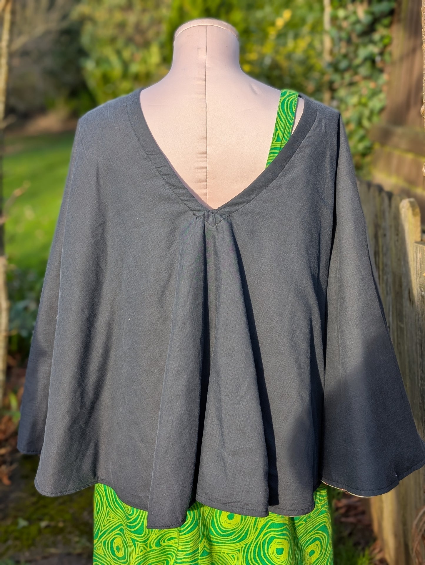 cape, poncho, black cape ladies, reversible poncho, floral cape, short cloak, shawl, warm wrap for shoulders, country barn rustic outfit - RelovedDesignsbyDawn