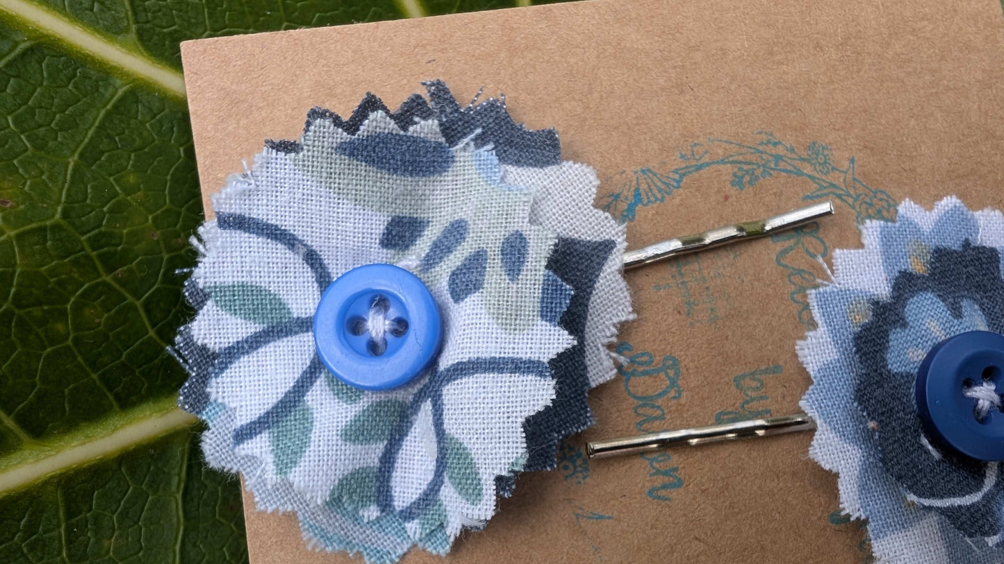 hair slide, hair accessories, crafted hair decoration, pretty hair slide, hair grip blue, button hair pin, hair grip, pretty hair slide - RelovedDesignsbyDawn