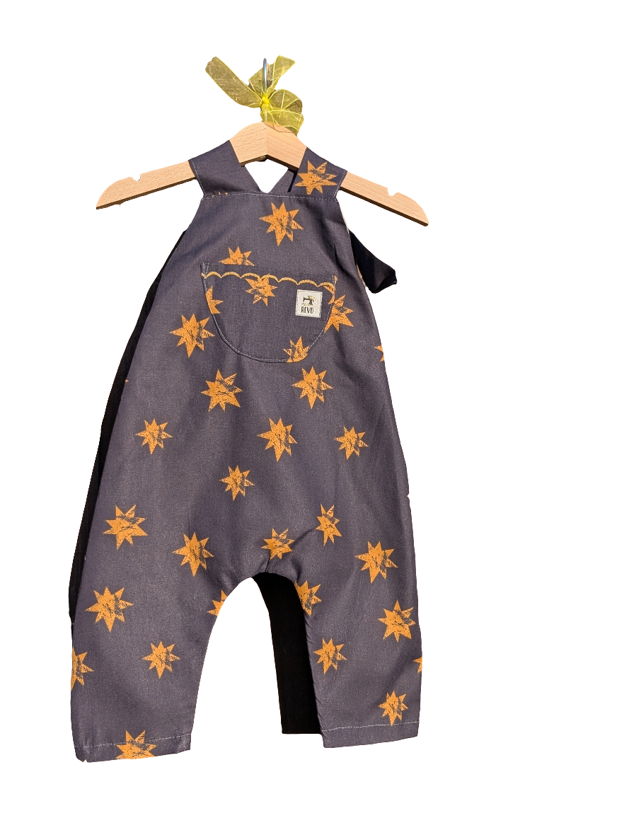 Baby Dungarees 6-9m-gold stars romper-celestial baby suit-reworked kids clothes.