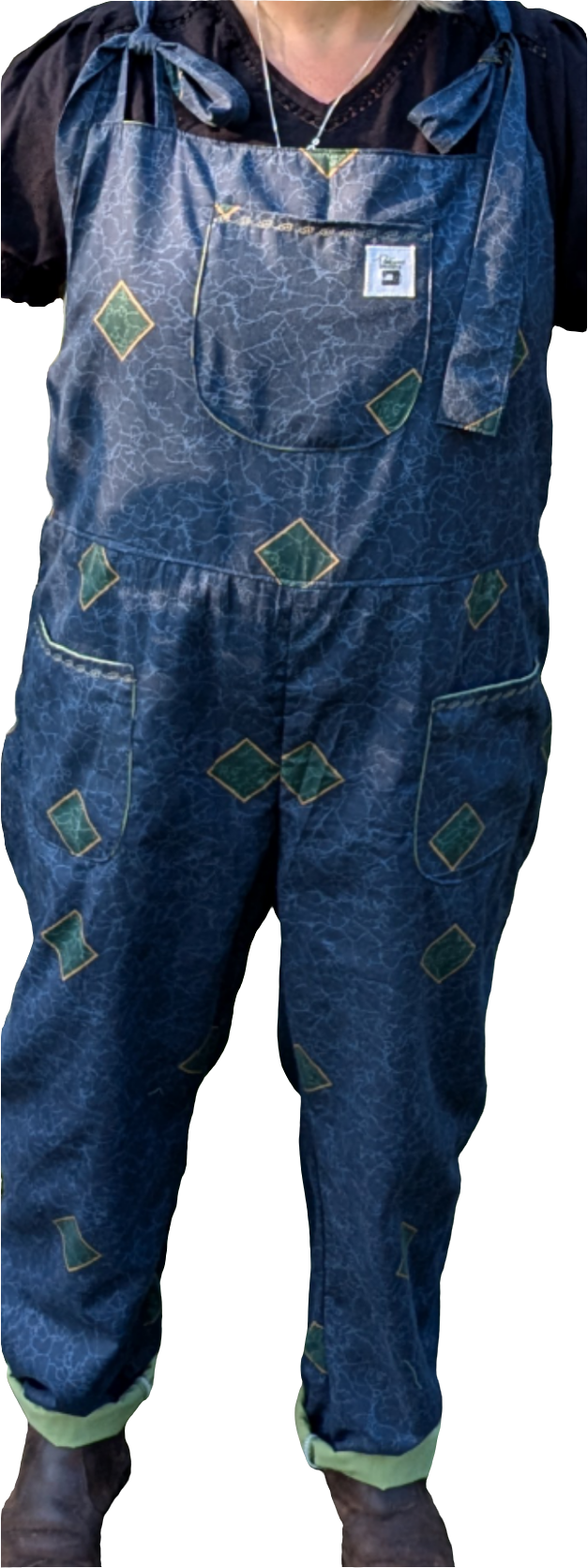 dungarees size 20, Navy and green 80s abstract pattern dungarees, plus size dungarees - RelovedDesignsbyDawn