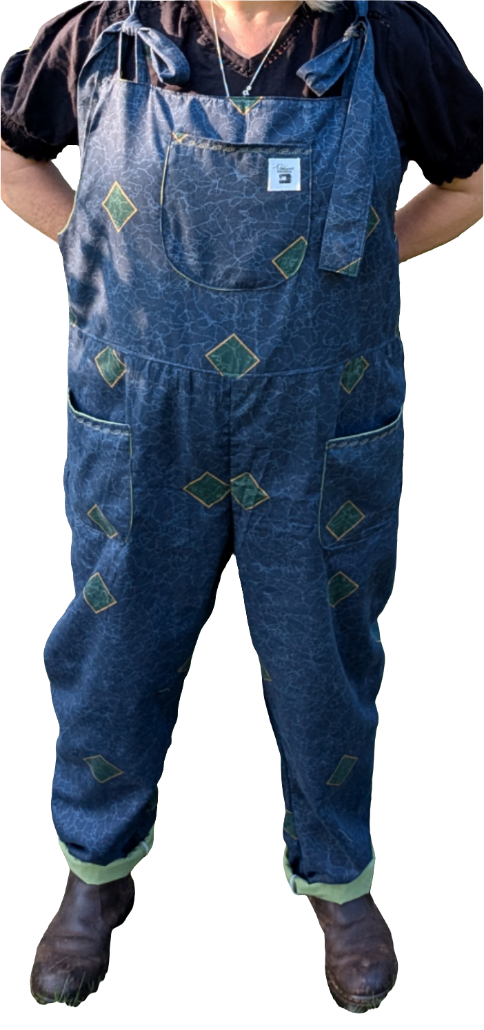 dungarees size 20, Navy and green 80s abstract pattern dungarees, plus size dungarees - RelovedDesignsbyDawn