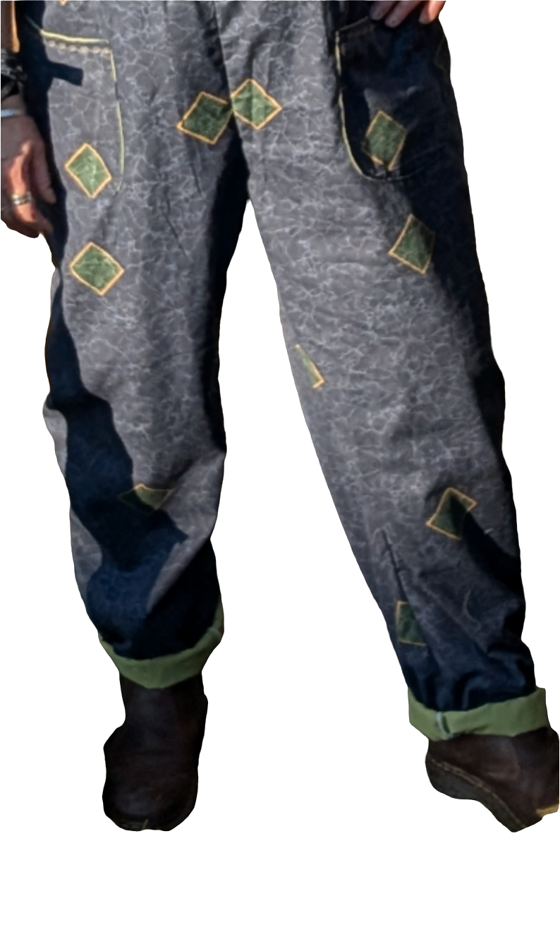 dungarees size 20, Navy and green 80s abstract pattern dungarees, plus size dungarees - RelovedDesignsbyDawn