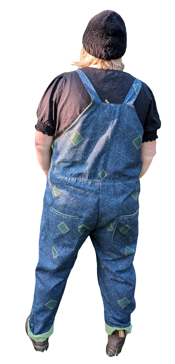 dungarees size 20, Navy and green 80s abstract pattern dungarees, plus size dungarees - RelovedDesignsbyDawn