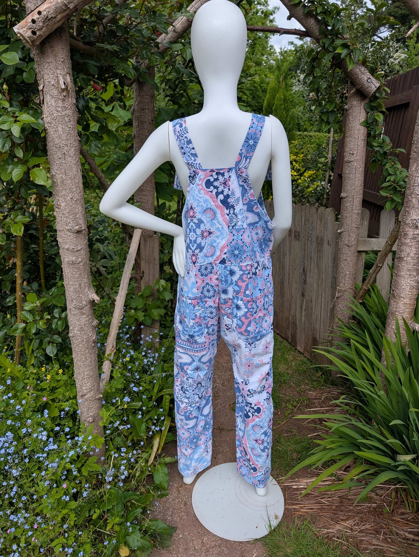 dungarees size 12-floral clothing-overalls-all in one-jumpsuit-cotton dungarees-reworked clothing