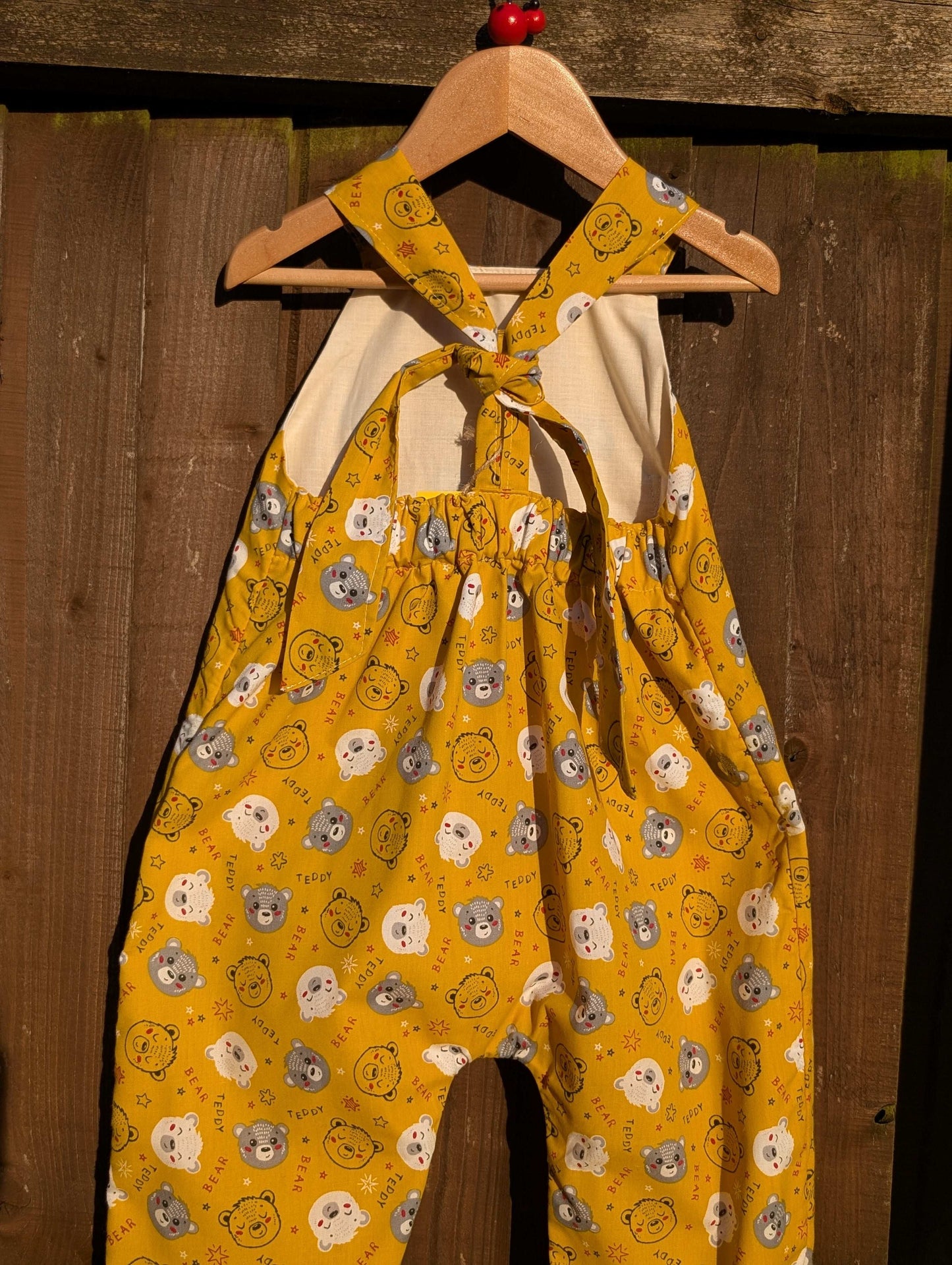 Child all in one-dunga-romper-age 3-4yrs and 6-9m-teddy's pattern-bears print kids-baby gift idea-mini dungarees-baby-toddler