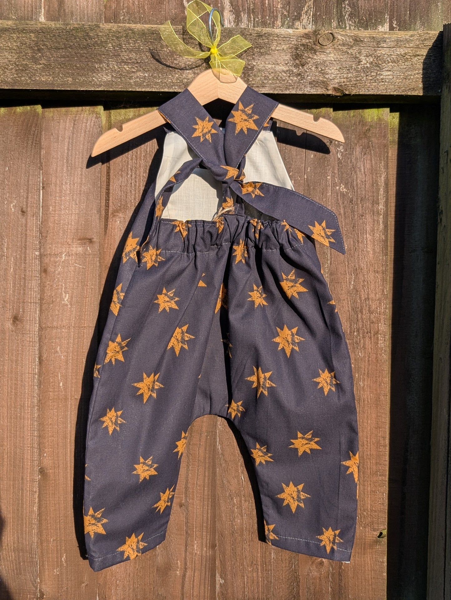 Baby Dungarees 6-9m-gold stars romper-celestial baby suit-reworked kids clothes.
