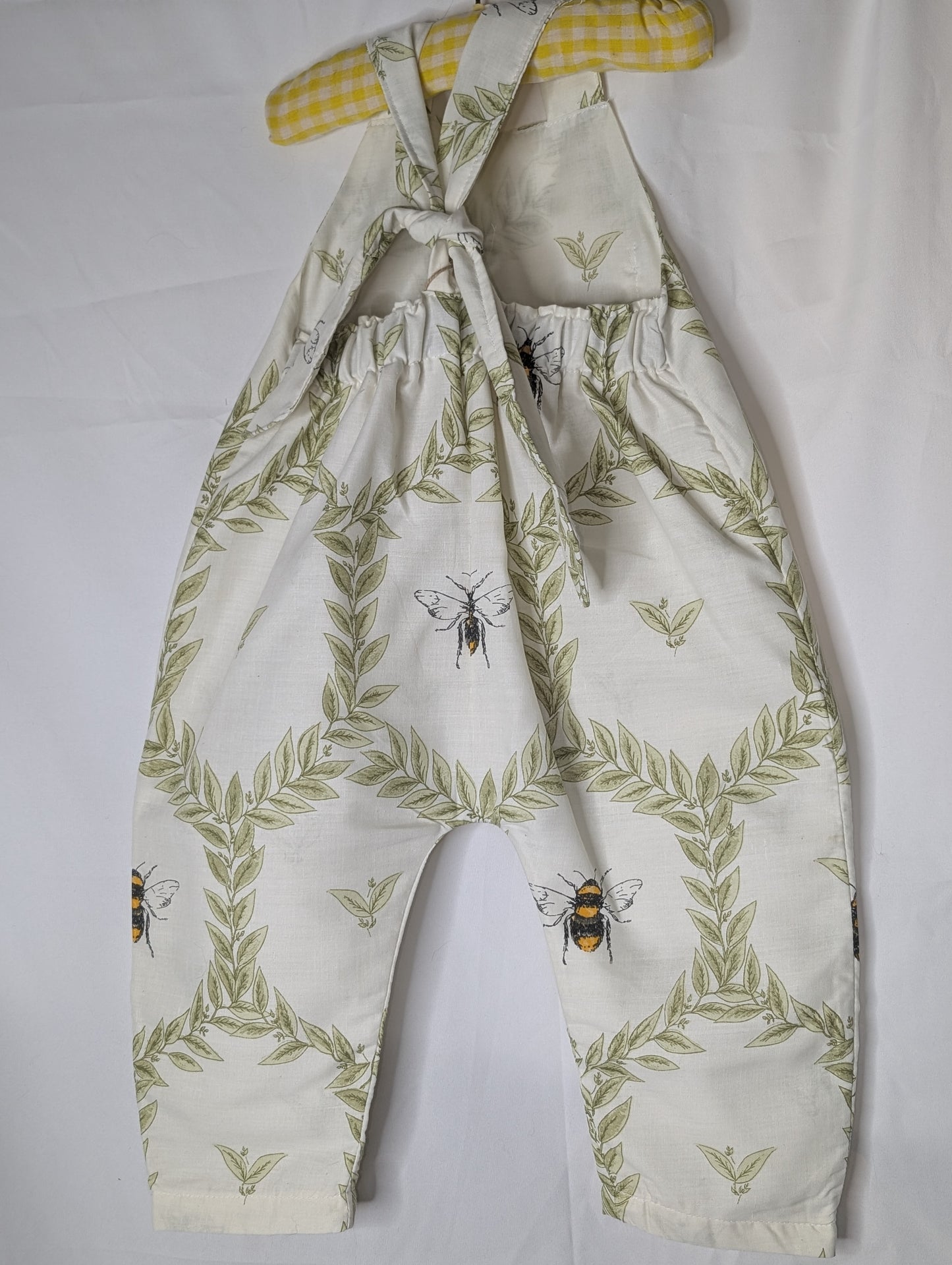 Baby-toddler dungarees-romper-12-18m clothing-child's dungarees-bees print-baby all in one-baby suit-sustainable baby gift.
