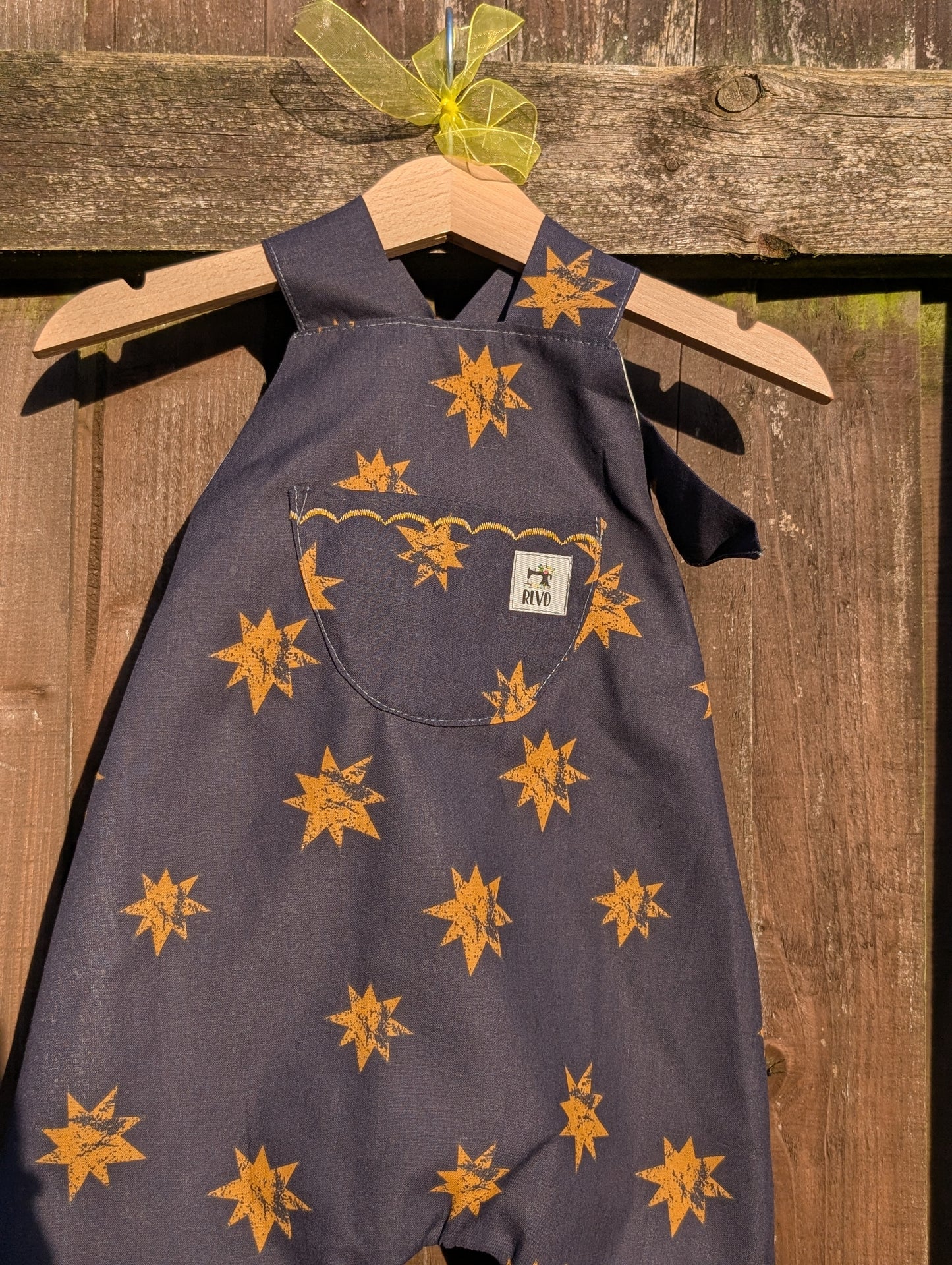 Baby Dungarees 6-9m-gold stars romper-celestial baby suit-reworked kids clothes.