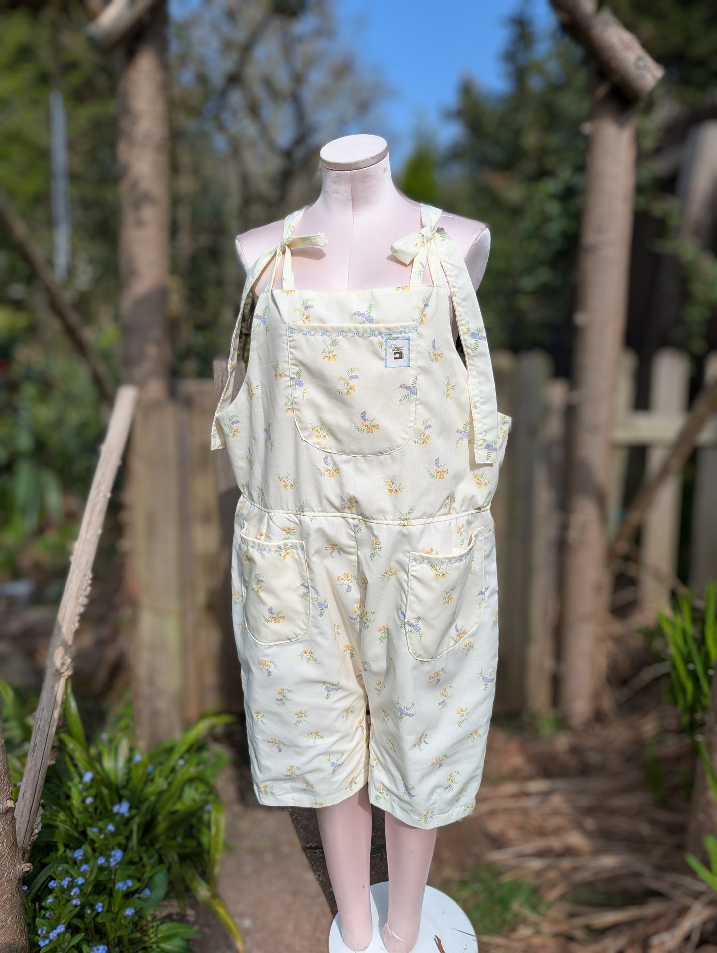 Dungarees-size 14-cottage style floral dungarees-jumpsuit-all-in-one-pantsuit-vintage floral pattern-whimsy-barn-cropped dungarees-summer