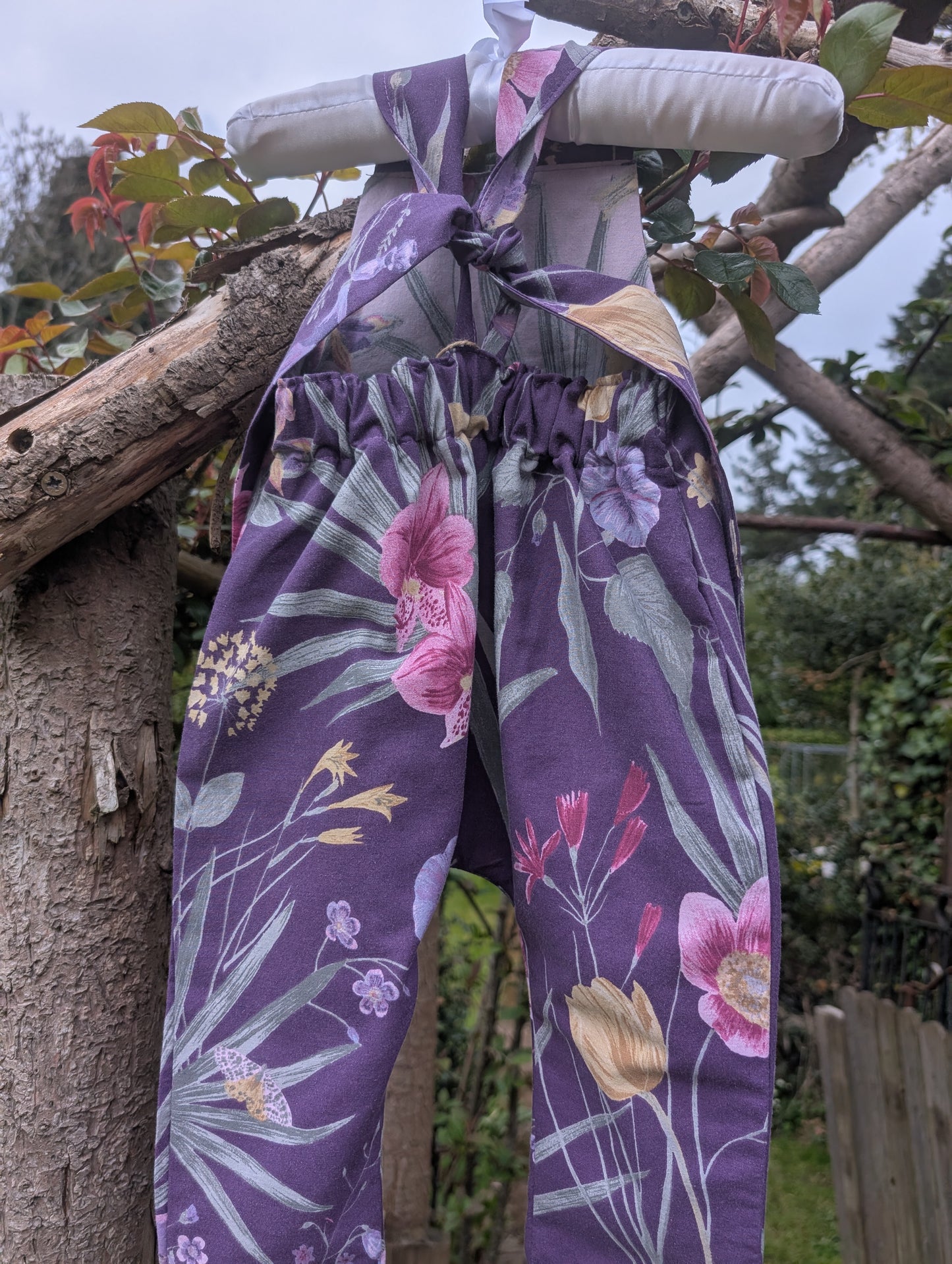 Baby Dungarees 3-6 floral romper-purple baby suit-reworked kids clothes.