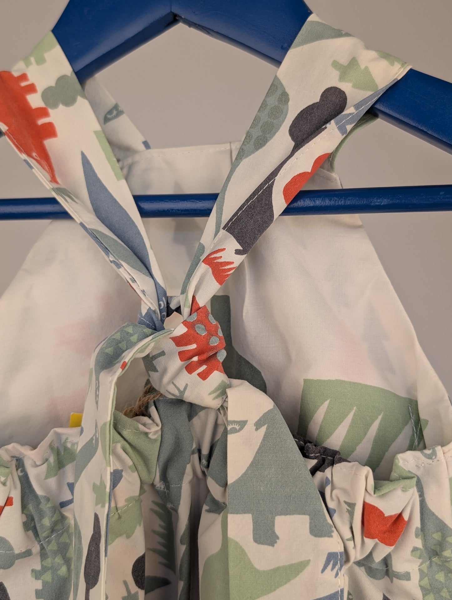 Dinosaur Baby Dungarees Romper: Upcycled Sustainable Baby Clothing (9-12m)