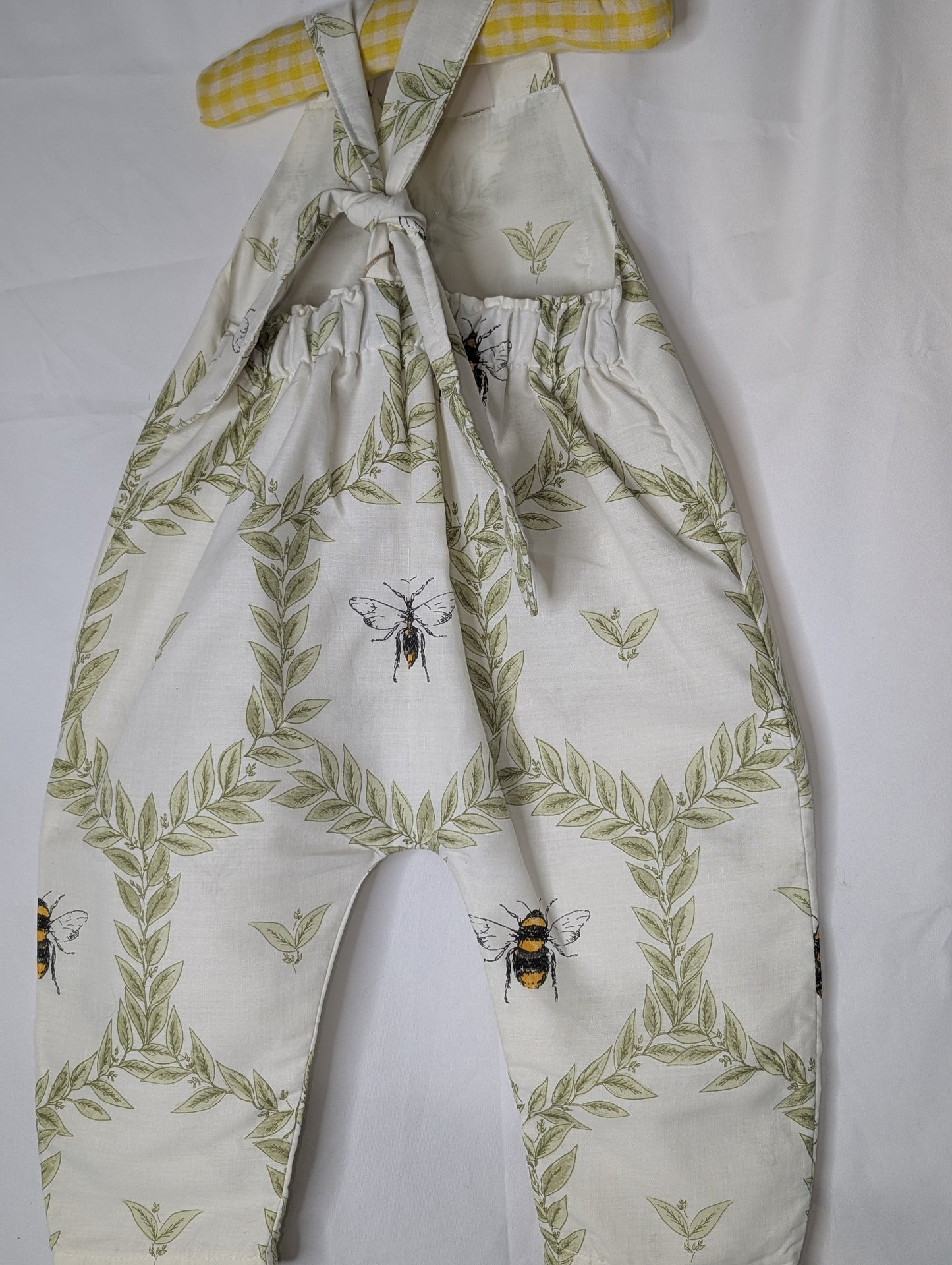 Baby-toddler dungarees-romper-12-18m clothing-child's dungarees-bees print-baby all in one-baby suit-sustainable baby gift.