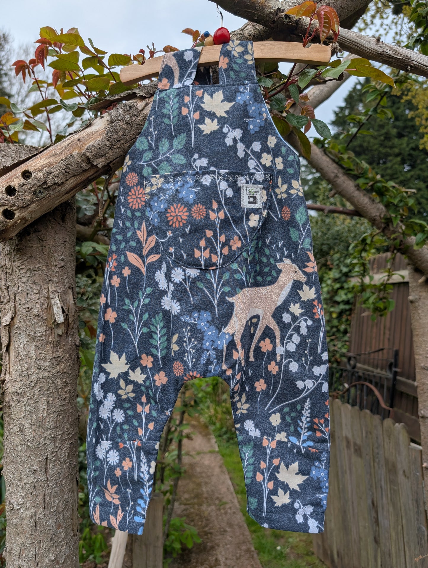 Baby Dungarees age 3-6m woodland floral and deer