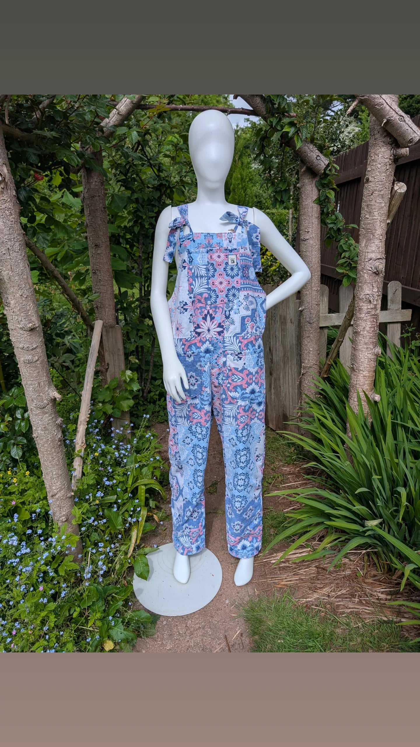 dungarees size 12-floral clothing-overalls-all in one-jumpsuit-cotton dungarees-reworked clothing