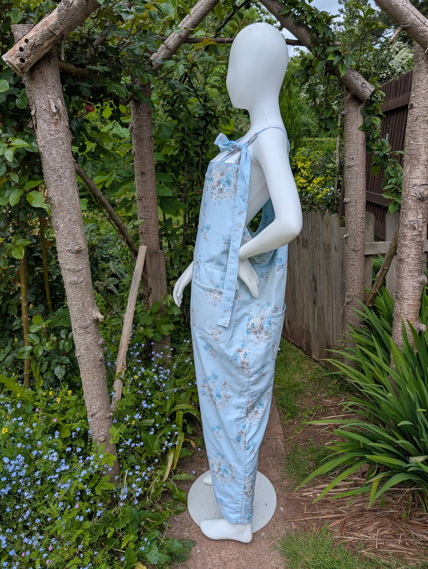 dungarees size 22, vintage blue floral vintage pattern dungarees, plus size dungarees