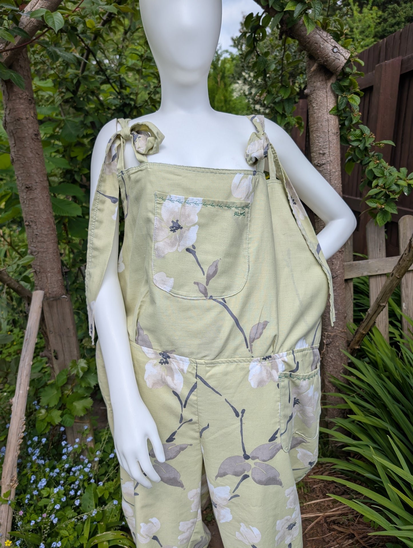 dungarees size 24, green blossom floral dungarees, plus size dungarees