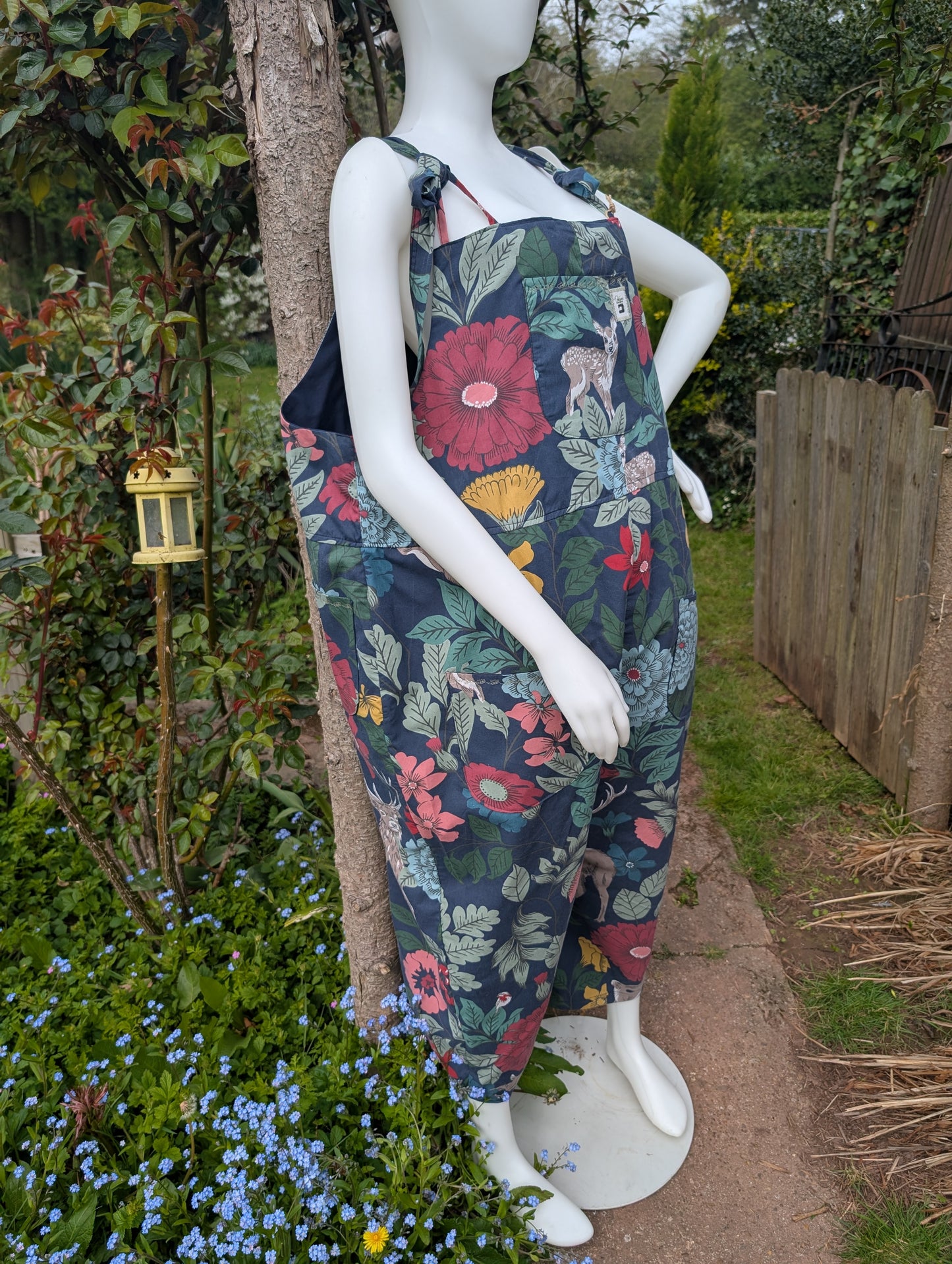 dungarees size 22-forest pattern dungarees-woodland animals-plus size dungarees-cropped leg