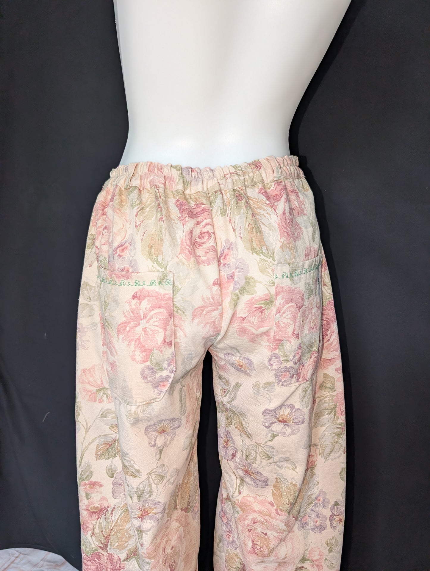 Vintage Vibe: Upcycled - Roses Pattern Trousers, Size 12 - Eco-Friendly Fashion