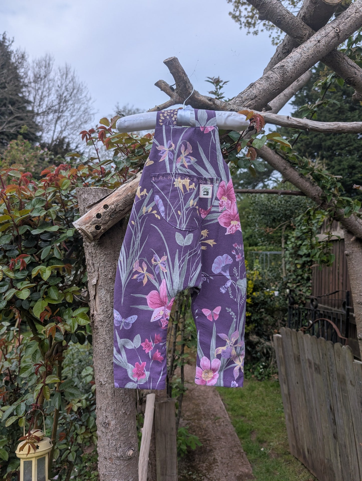 Baby Dungarees 3-6 floral romper-purple baby suit-reworked kids clothes.