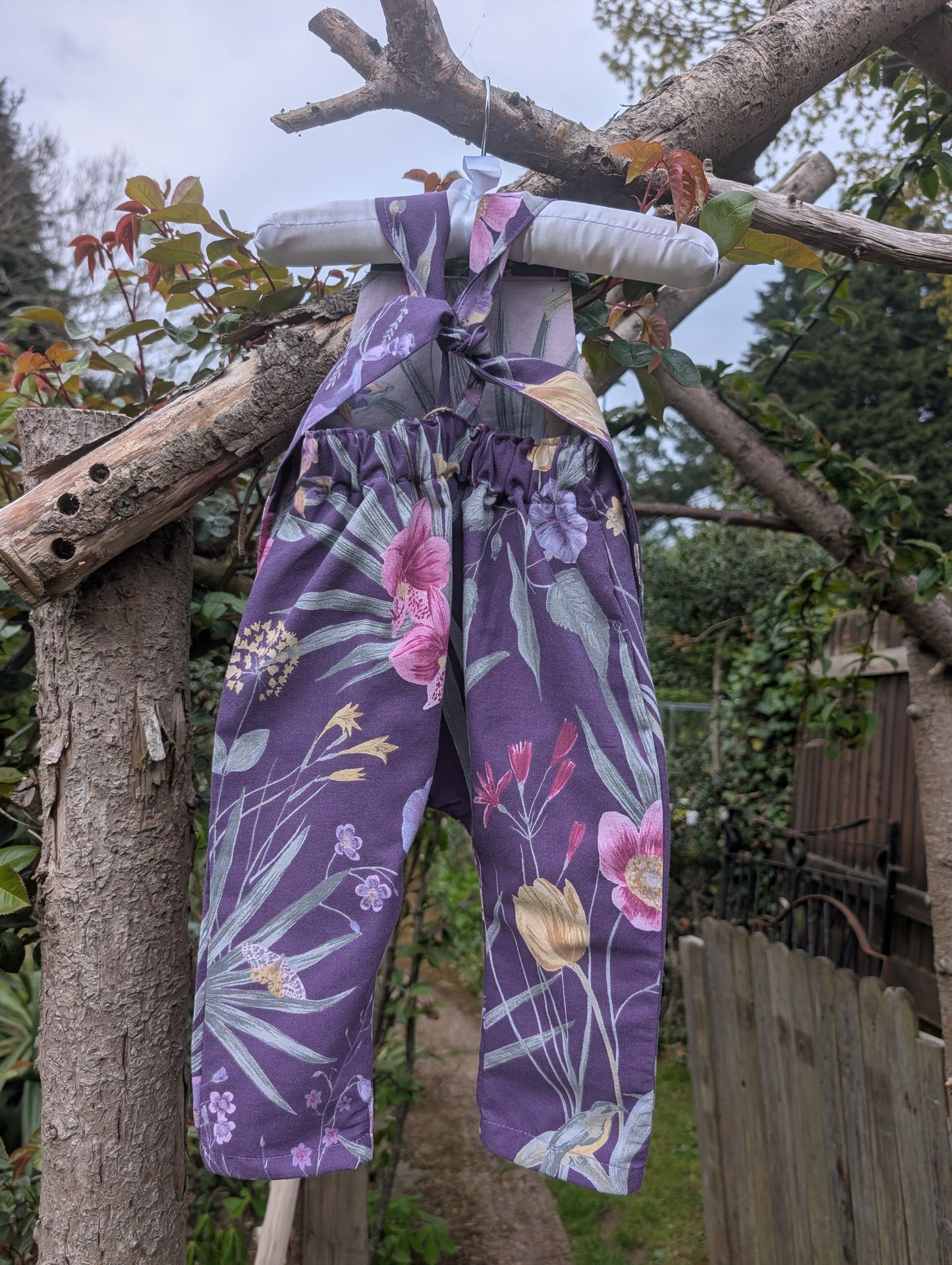 Baby Dungarees 3-6 floral romper-purple baby suit-reworked kids clothes.