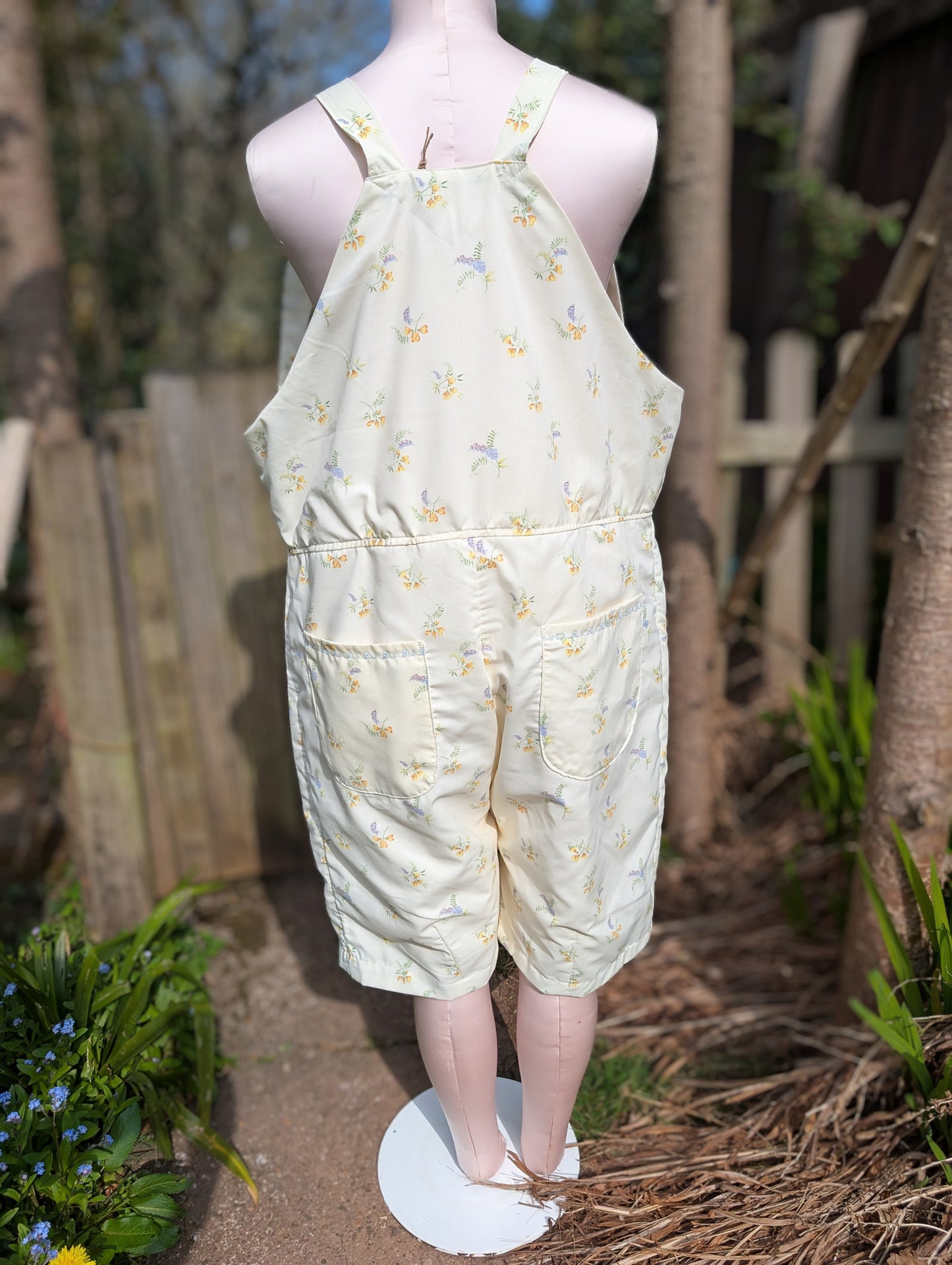 Dungarees-size 14-cottage style floral dungarees-jumpsuit-all-in-one-pantsuit-vintage floral pattern-whimsy-barn-cropped dungarees-summer
