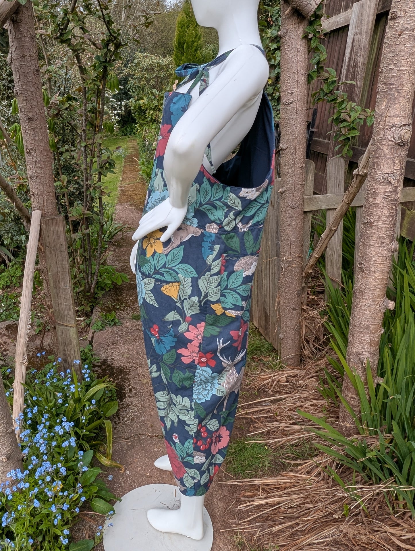 dungarees size 22-forest pattern dungarees-woodland animals-plus size dungarees-cropped leg