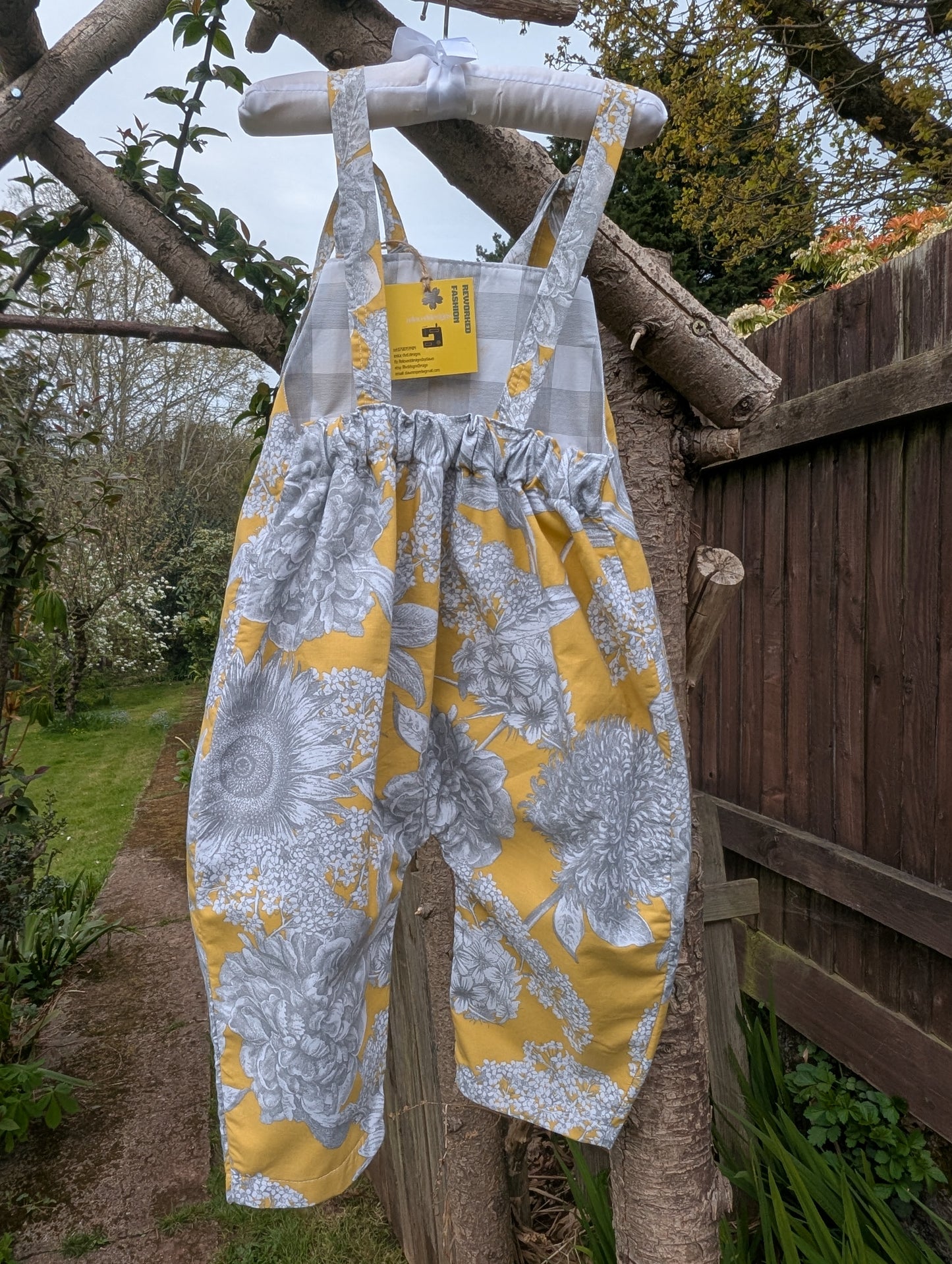 Child Dungarees-romper-age 4-5yrs-sun flower playsuit-reworked kids fashion-summer outfit child-floral dungarees balloon leg child.