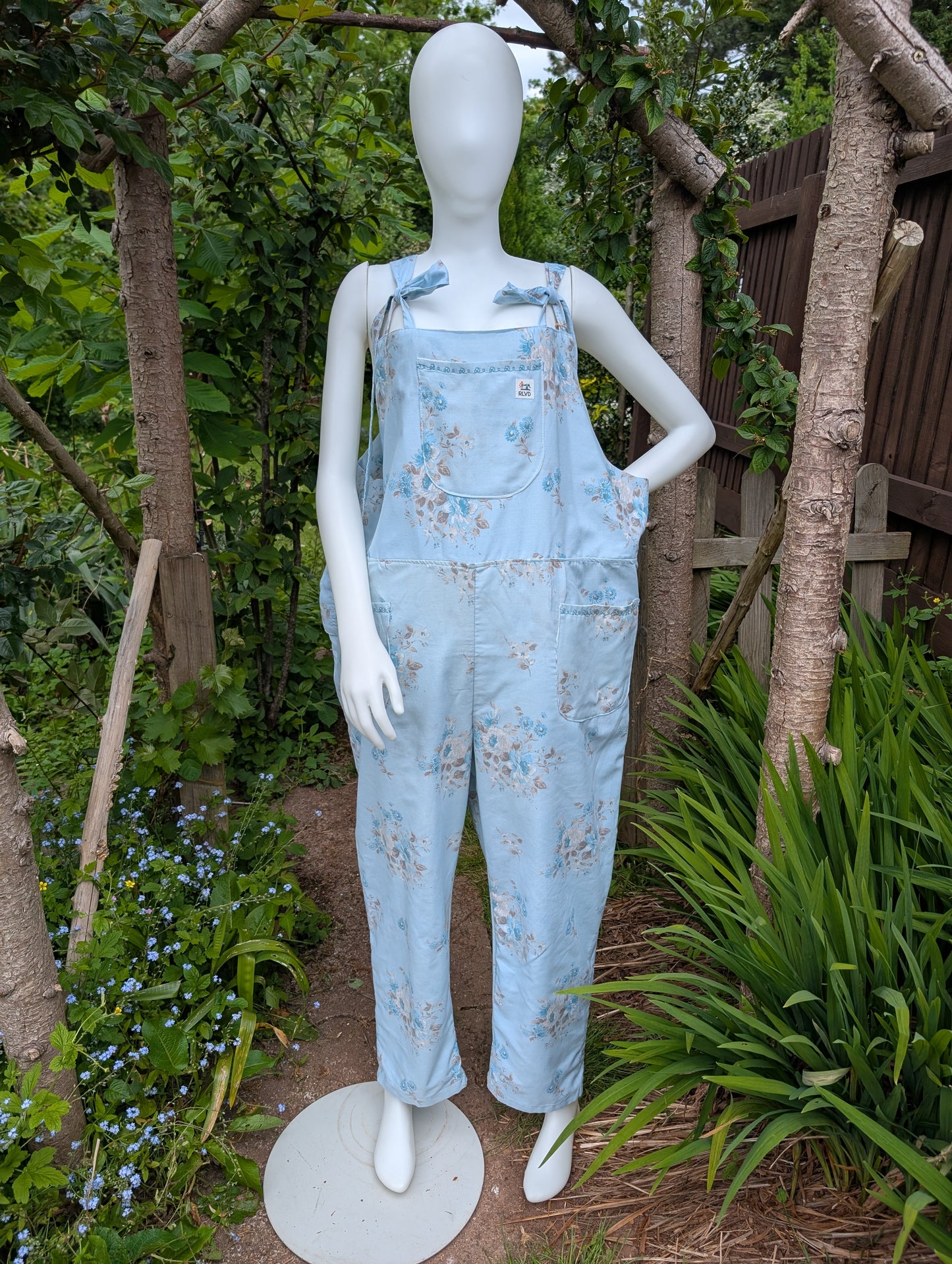 dungarees size 22, vintage blue floral vintage pattern dungarees, plus size dungarees