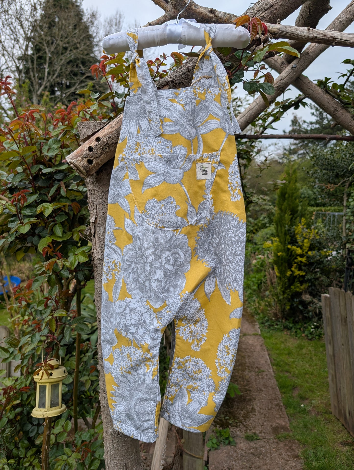 Child Dungarees-romper-age 4-5yrs-sun flower playsuit-reworked kids fashion-summer outfit child-floral dungarees balloon leg child.