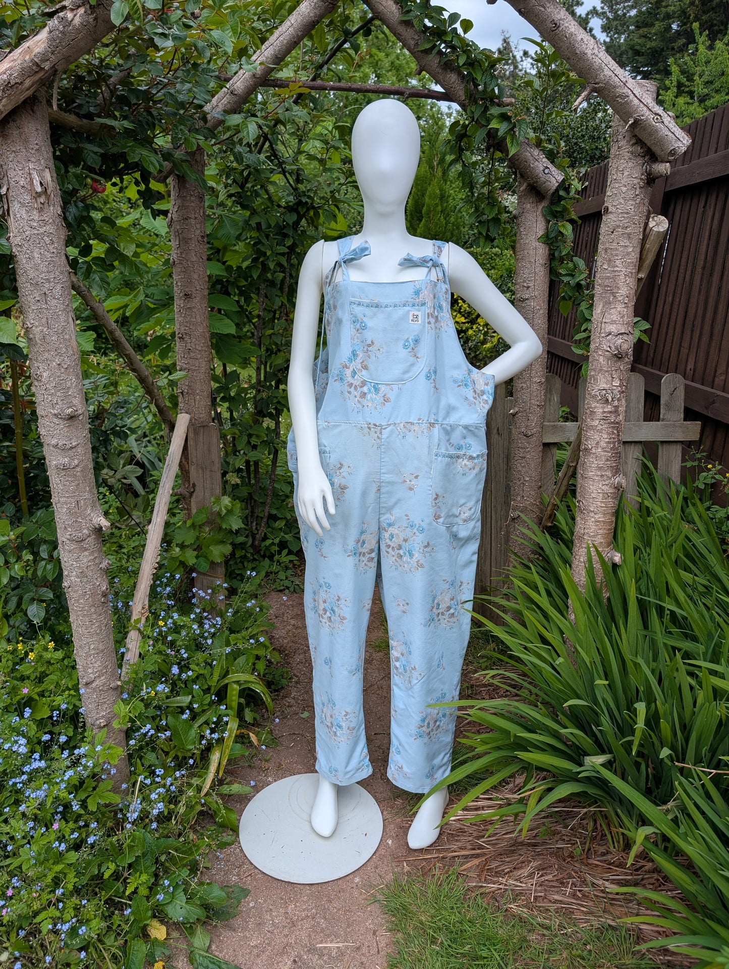 dungarees size 22, vintage blue floral vintage pattern dungarees, plus size dungarees