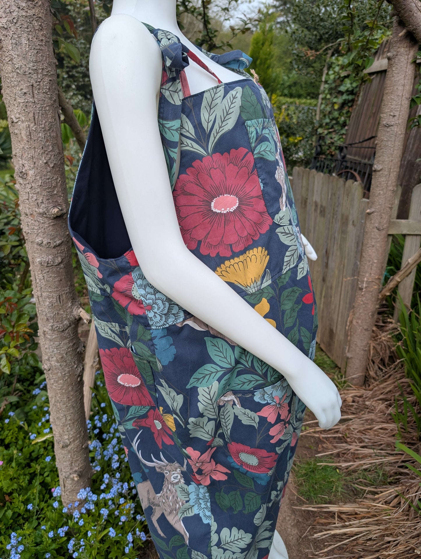 dungarees size 22-forest pattern dungarees-woodland animals-plus size dungarees-cropped leg