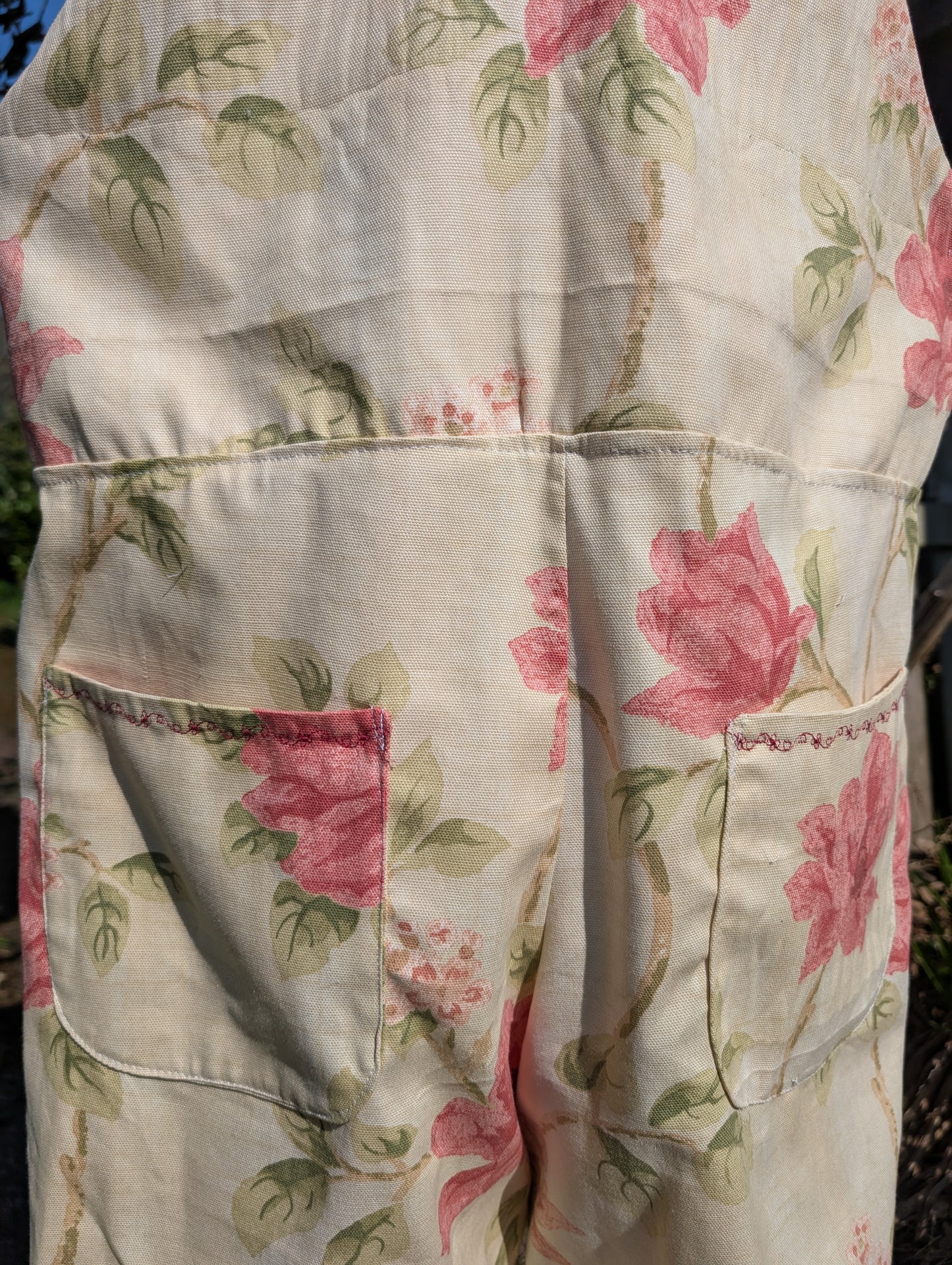 dungarees size 14 or L pink and cream floral dungarees-baggy dungarees-sustainable fashion-ballon leg-reworked clothing-