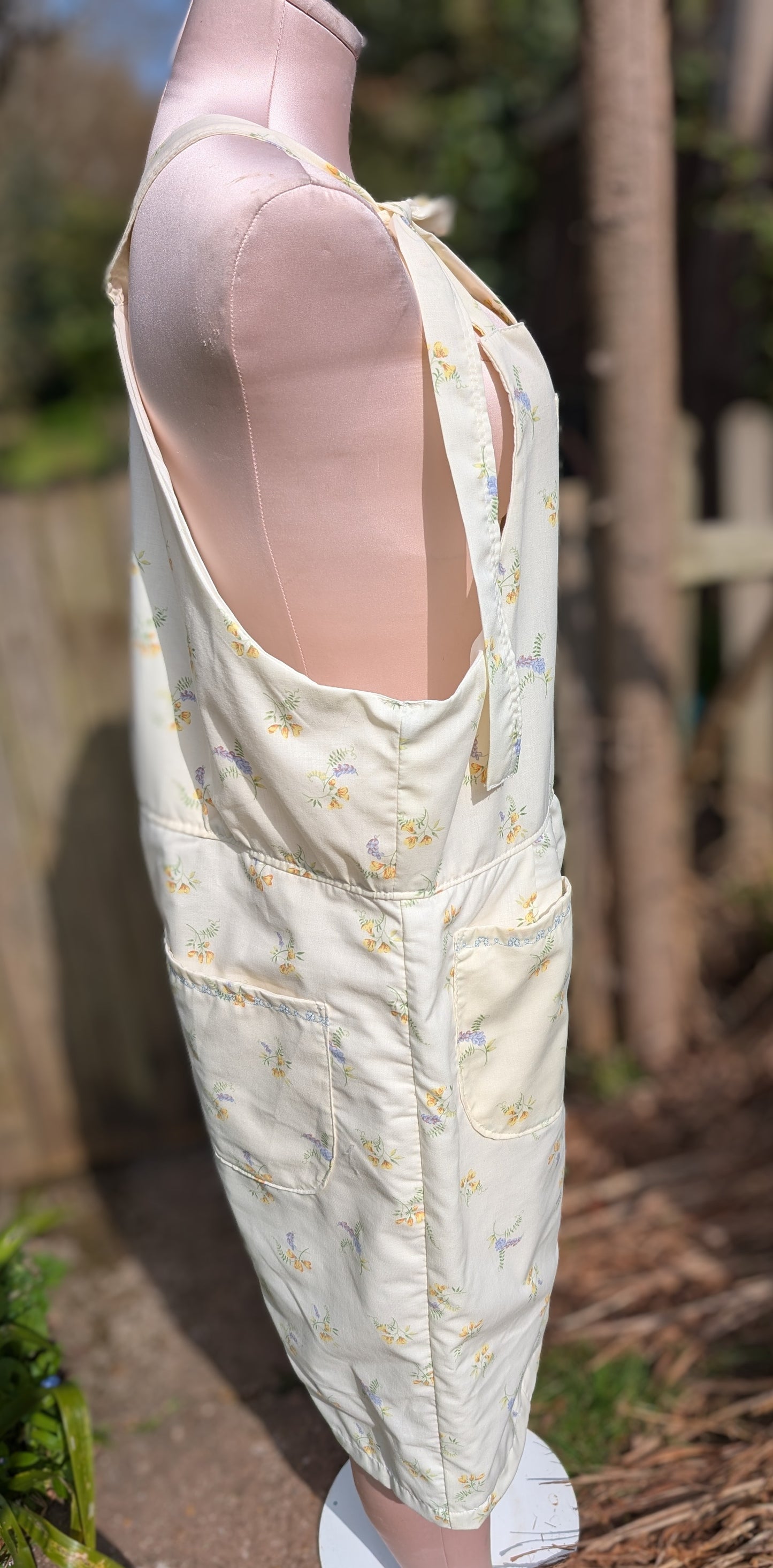 Dungarees-size 14-cottage style floral dungarees-jumpsuit-all-in-one-pantsuit-vintage floral pattern-whimsy-barn-cropped dungarees-summer