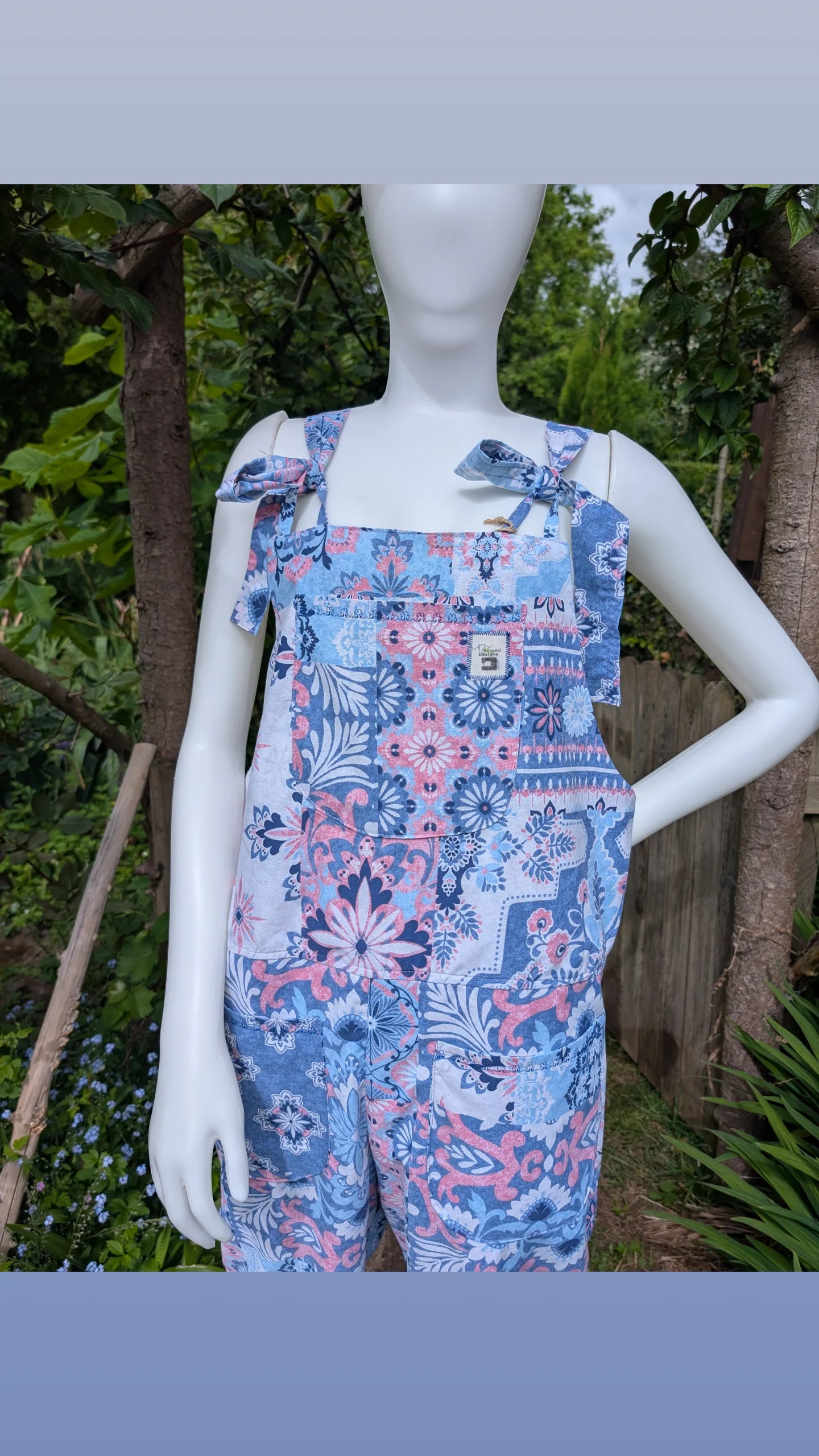 dungarees size 12-floral clothing-overalls-all in one-jumpsuit-cotton dungarees-reworked clothing
