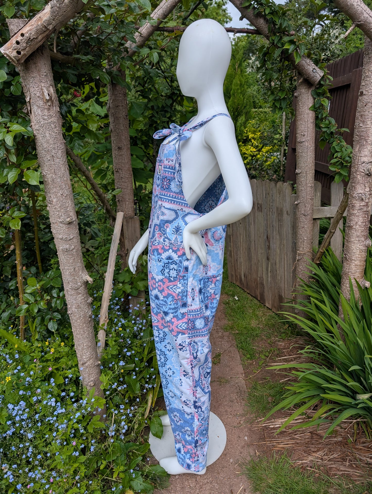 dungarees size 12-floral clothing-overalls-all in one-jumpsuit-cotton dungarees-reworked clothing
