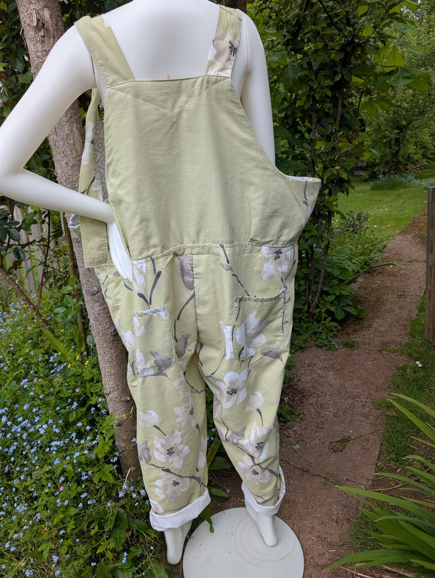 dungarees size 24, green blossom floral dungarees, plus size dungarees