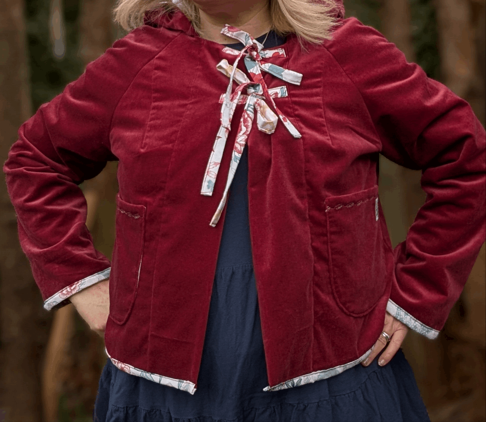 Jacket hooded , cropped jacket size 16/18/XL, hooded red coat, fairy style jacket, velvety jacket, red riding hood jacket, pretty red coat - RelovedDesignsbyDawn