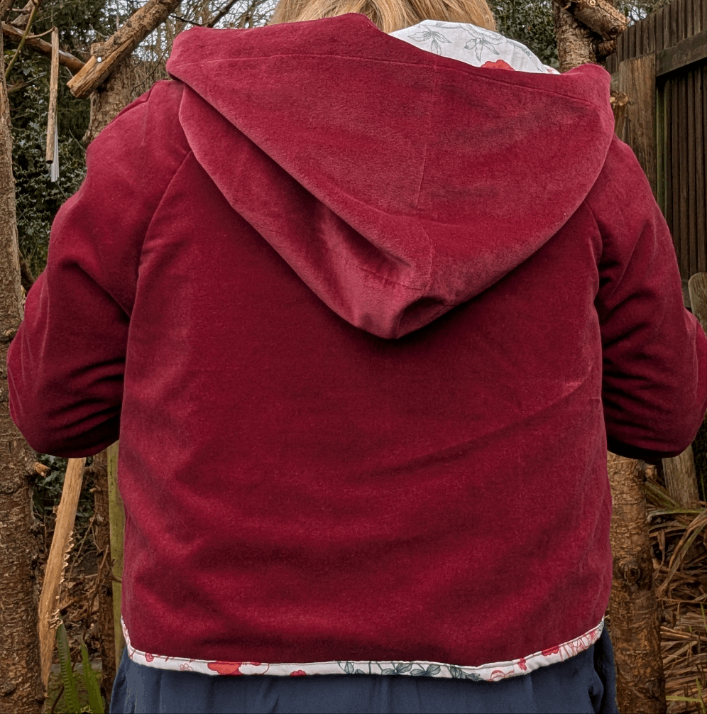 Jacket hooded , cropped jacket size 16/18/XL, hooded red coat, fairy style jacket, velvety jacket, red riding hood jacket, pretty red coat - RelovedDesignsbyDawn