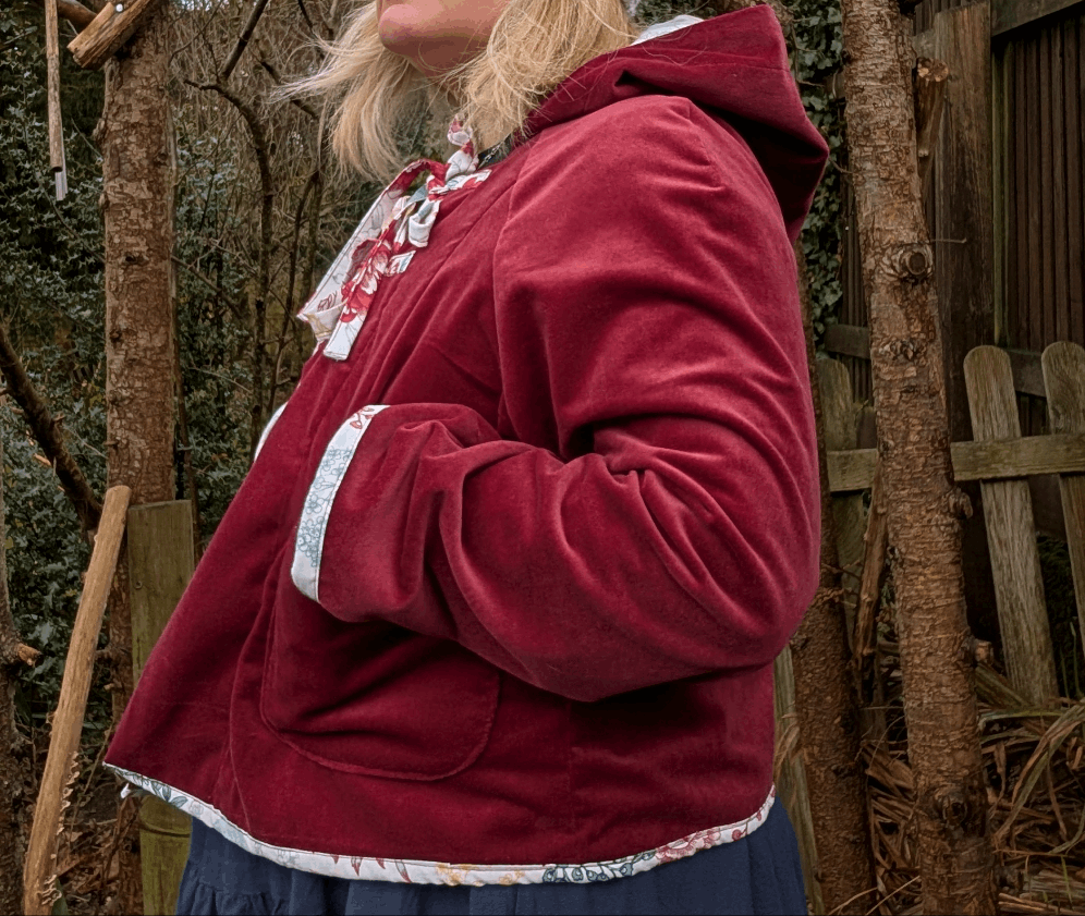 Jacket hooded , cropped jacket size 16/18/XL, hooded red coat, fairy style jacket, velvety jacket, red riding hood jacket, pretty red coat - RelovedDesignsbyDawn