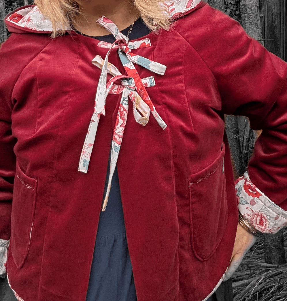 Jacket hooded , cropped jacket size 16/18/XL, hooded red coat, fairy style jacket, velvety jacket, red riding hood jacket, pretty red coat - RelovedDesignsbyDawn