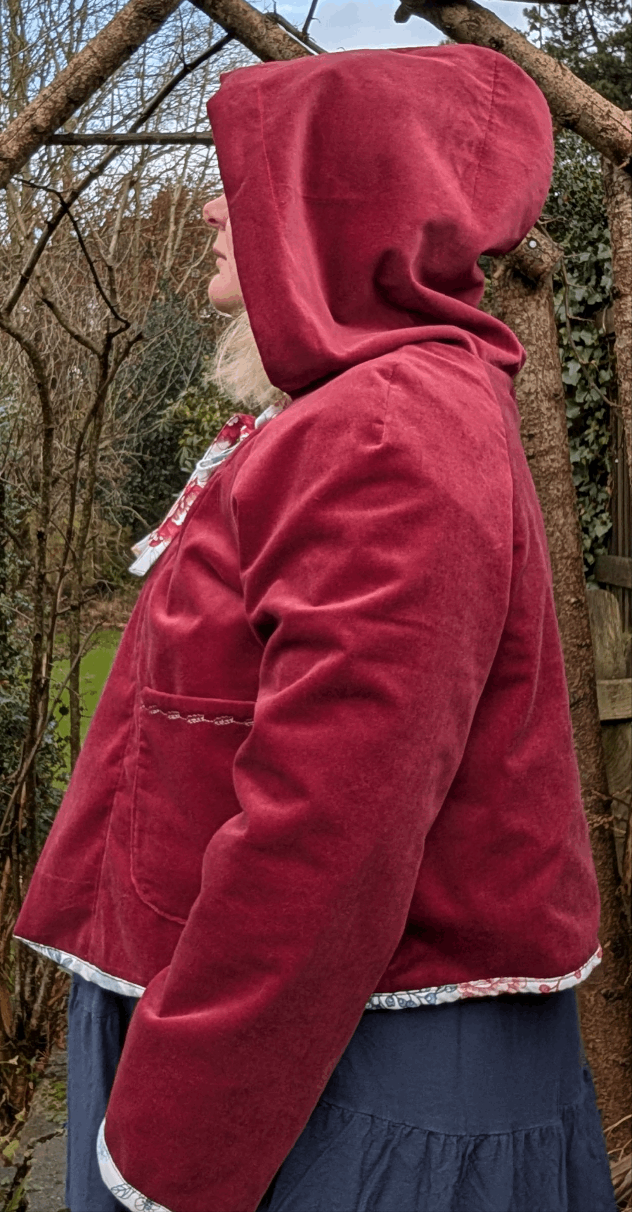 Jacket hooded , cropped jacket size 16/18/XL, hooded red coat, fairy style jacket, velvety jacket, red riding hood jacket, pretty red coat - RelovedDesignsbyDawn