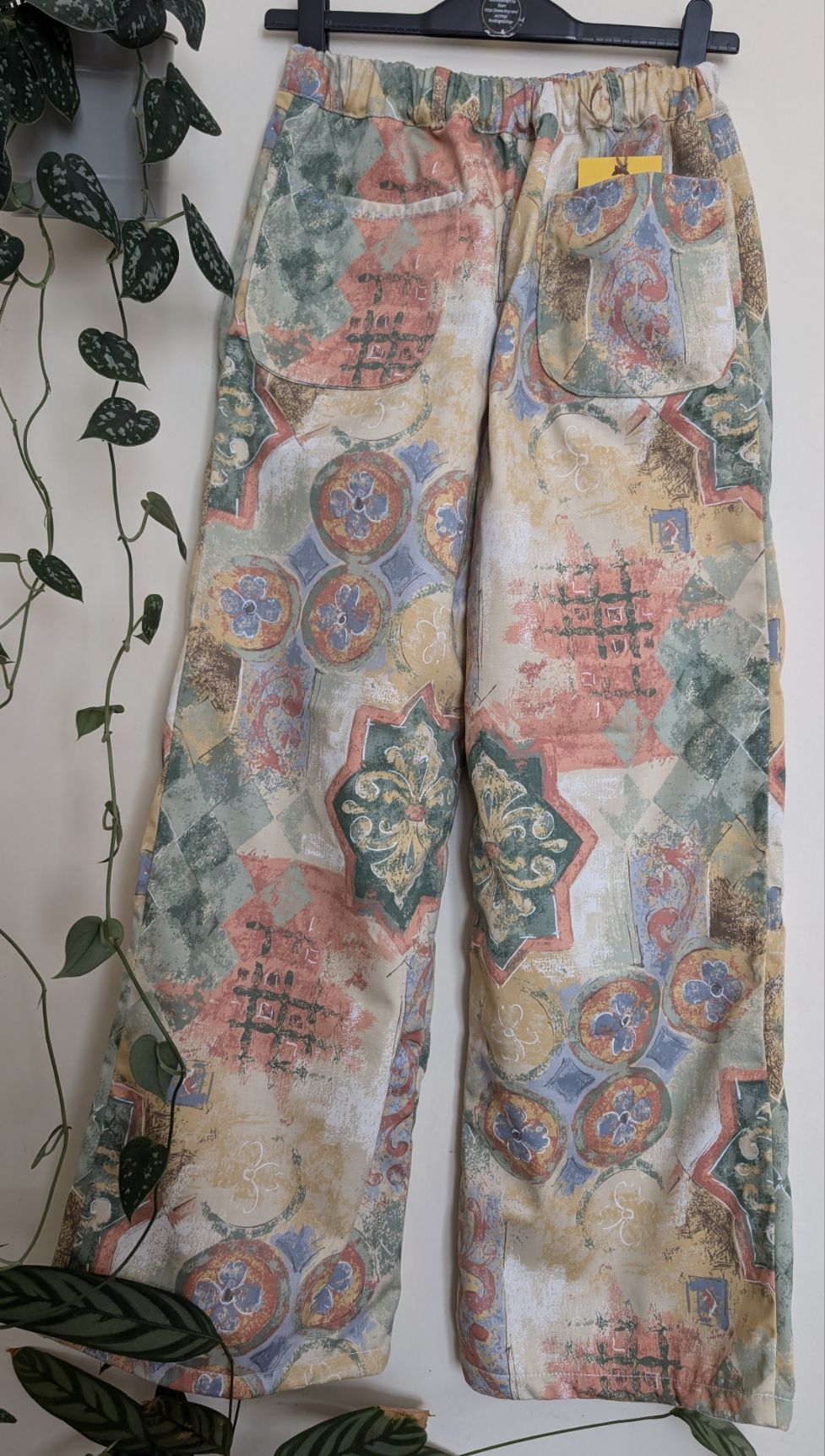 Trousers size 16, stretch waist trousers, reworked vintage floral abstract wide leg trousers RelovedDesignsbyDawn