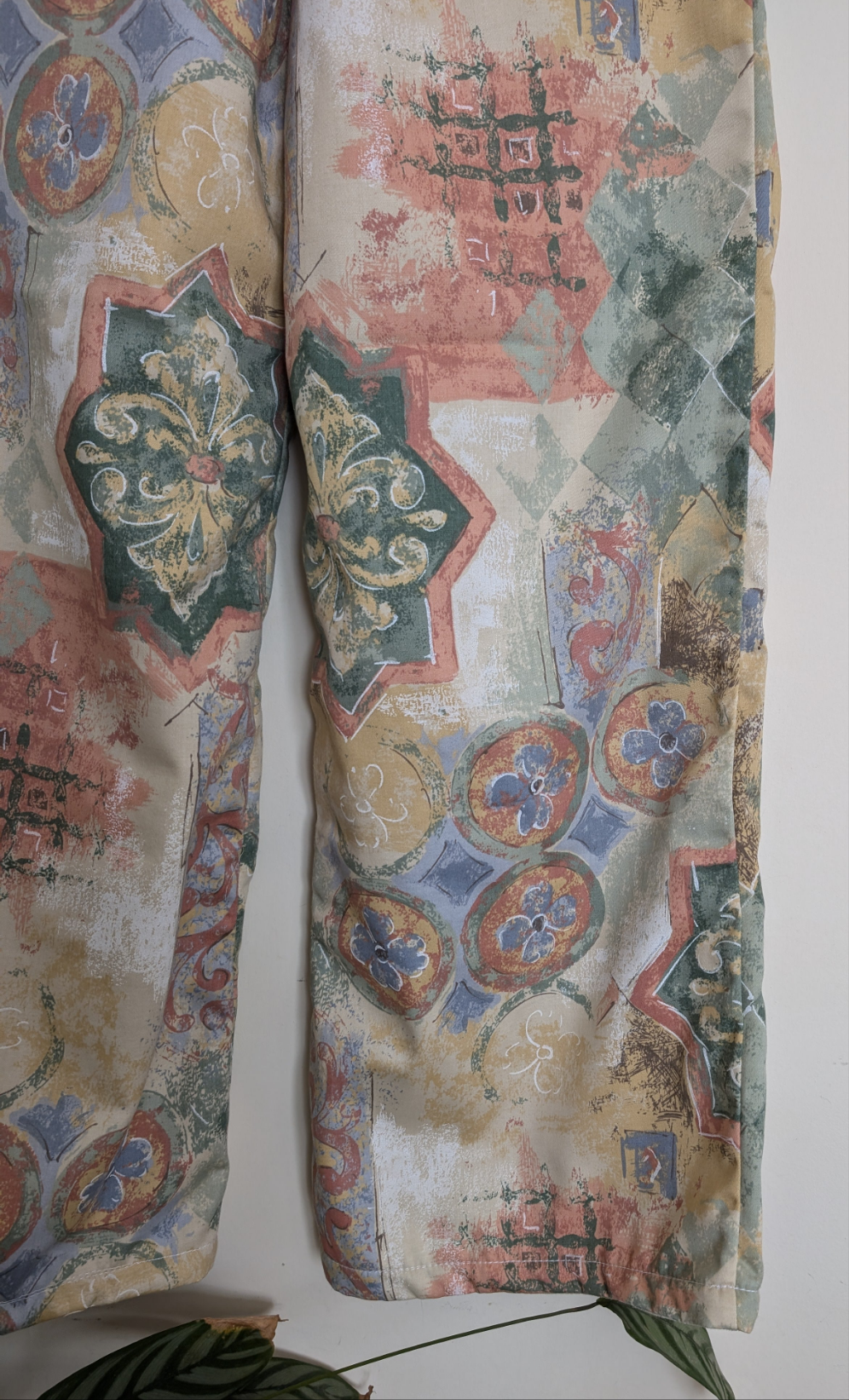 Trousers size 16, stretch waist trousers, reworked vintage floral abstract wide leg trousers RelovedDesignsbyDawn