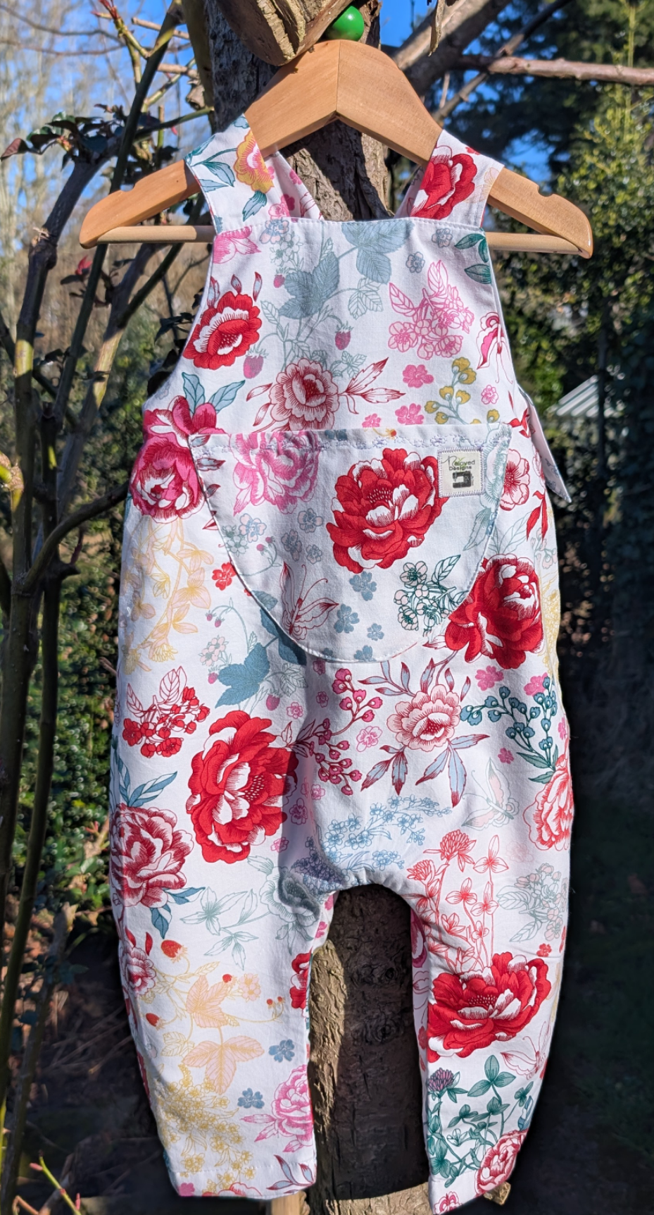 Toddler, baby dungarees, romper, 18-24m child's dungarees, rose print dungarees baby, baby all in one, baby suit, sustainable baby gift.