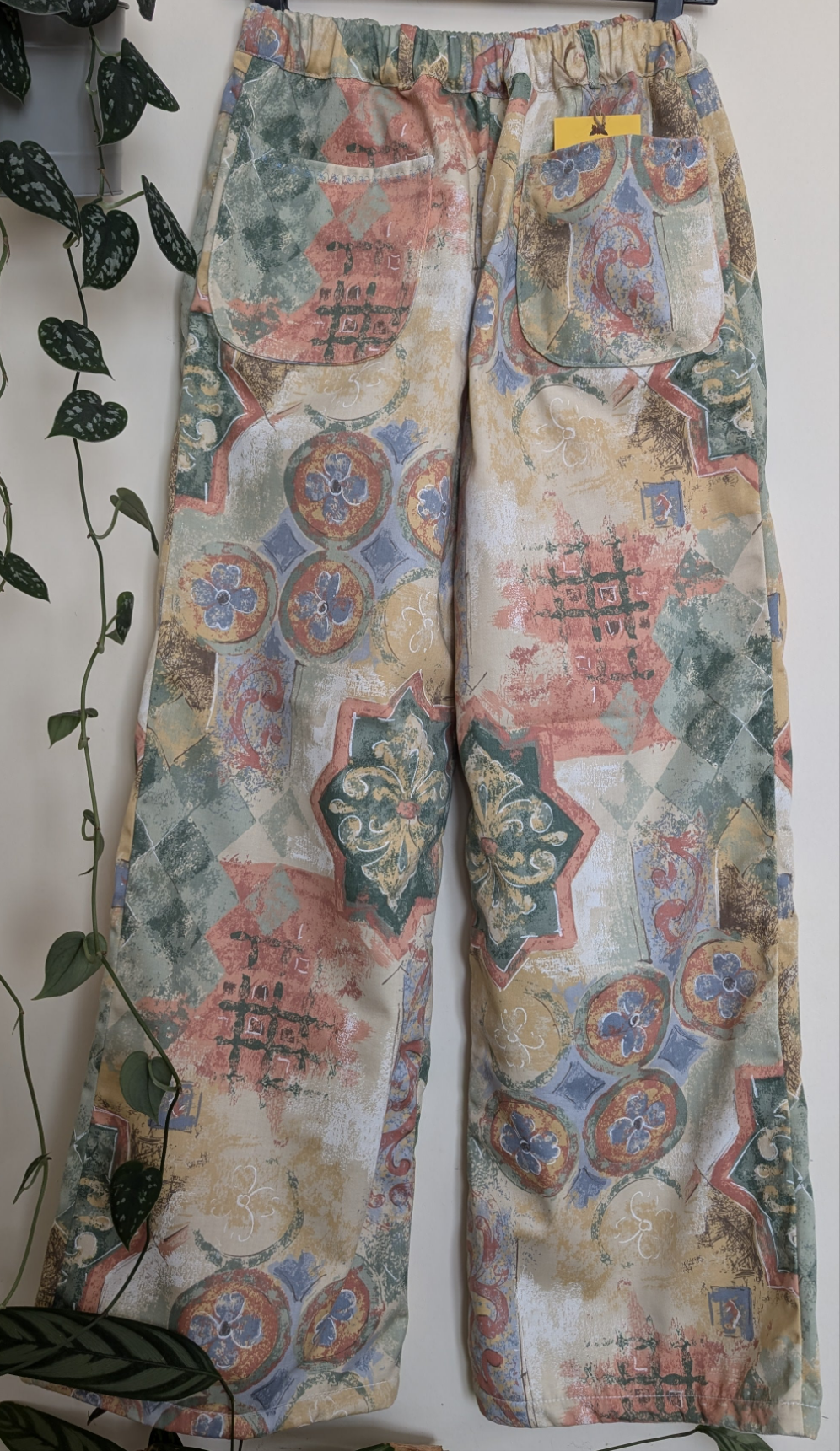 Trousers size 16, stretch waist trousers, reworked vintage floral abstract wide leg trousers RelovedDesignsbyDawn