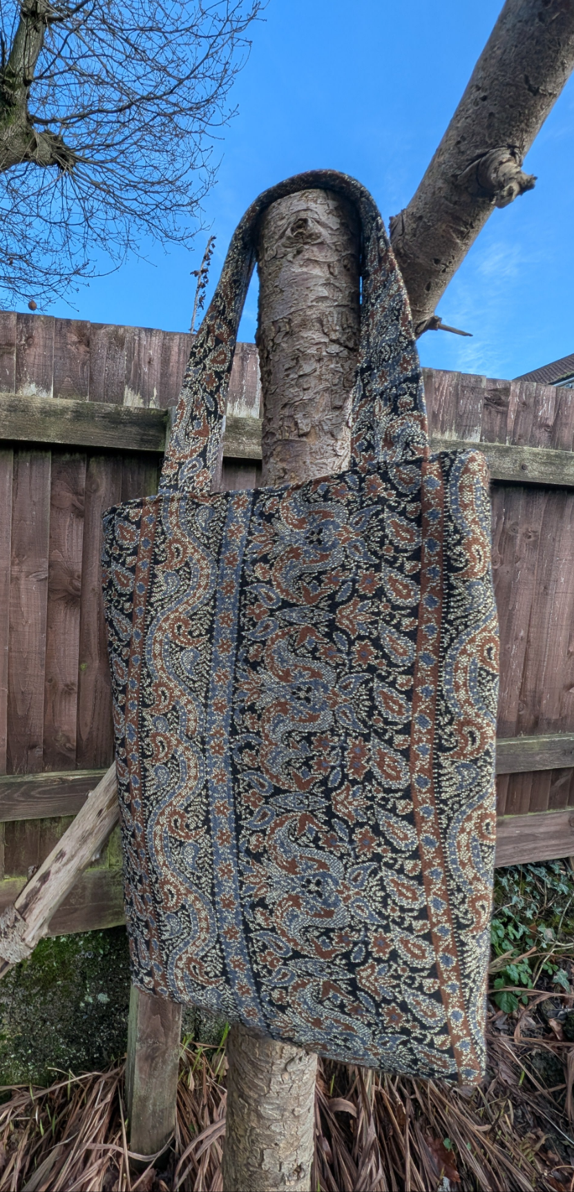 Bag glittery,Large tote Bag, Paisley, Bespoke, Retro, Soft Casual, Cute, Hand Made, Market Bag, Eco Friendly, Grocery Bag, Rustic - RelovedDesignsbyDawn